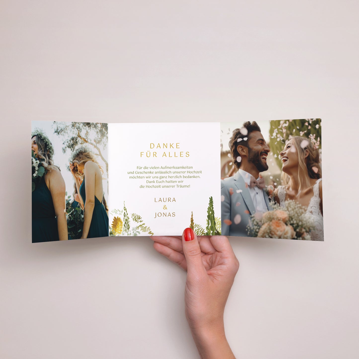 Dankeskarte Hochzeit Asymmetrisches Triptychon Unterwegs foto N° 2