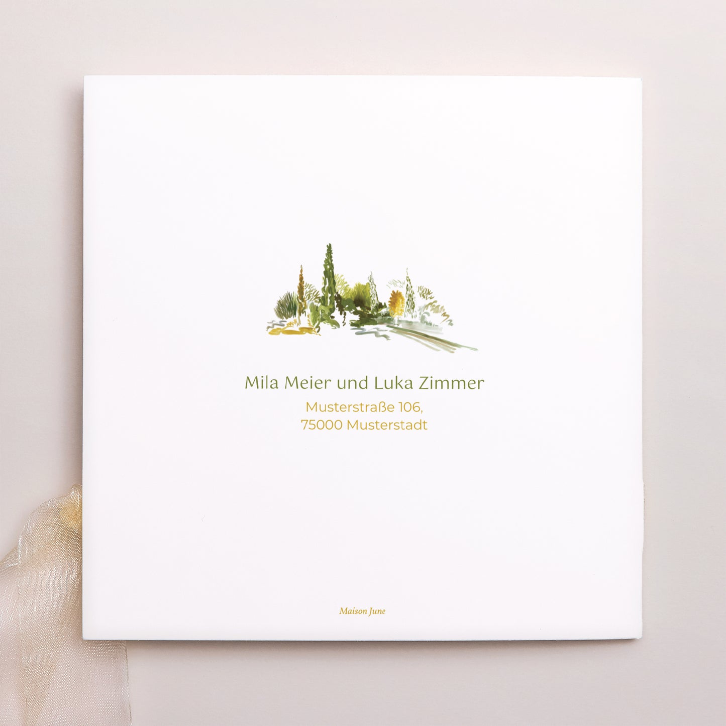 Hochzeitseinladung Quadratische Hülle, 3 Karten, Etikett Unterwegs foto N° 4