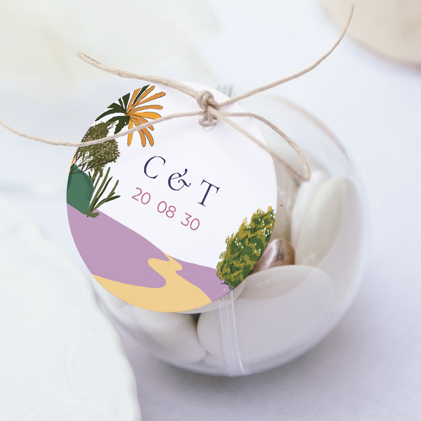 Geschenkbox Hochzeit Kugel mit runder Etikette Flaneure foto N° 1