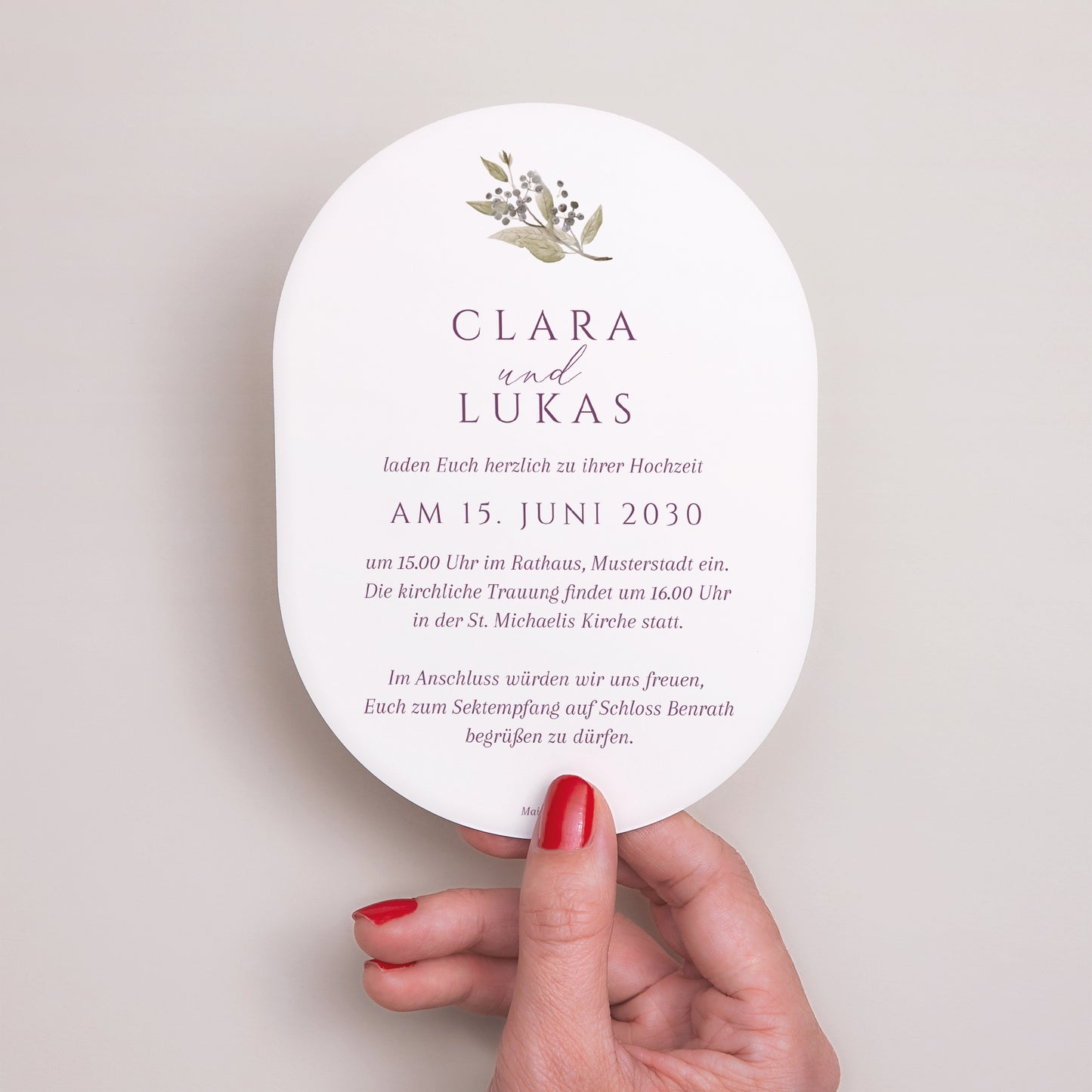 Hochzeitseinladung oval Pastellblumen foto N° 3