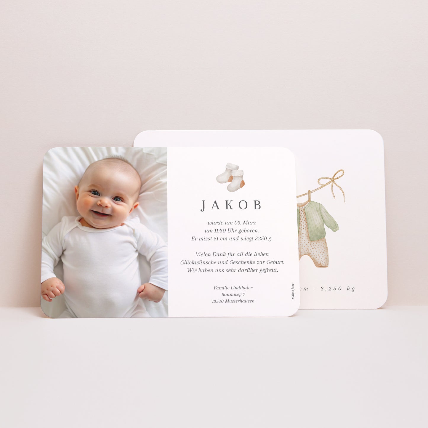 Geburtskarten Landschaft, abgerundete Ränder Wäscheleine foto N° 3