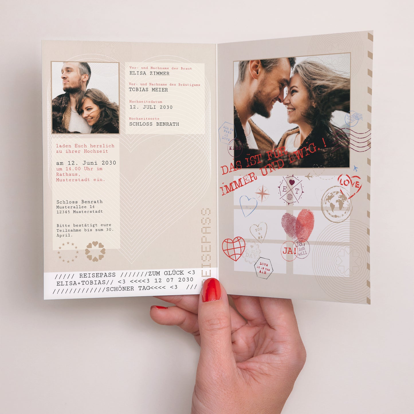 Hochzeitseinladung Doppelter Porträtflügel Heiratsausweis foto N° 2
