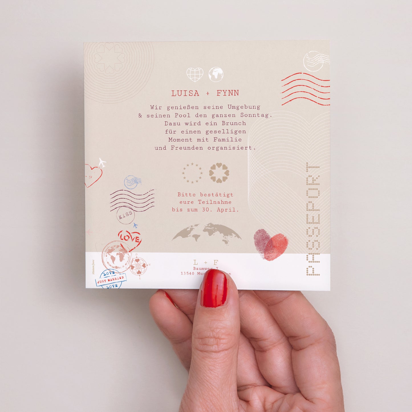 Einladungskarte Hochzeit Quadrat Heiratsausweis foto N° 3