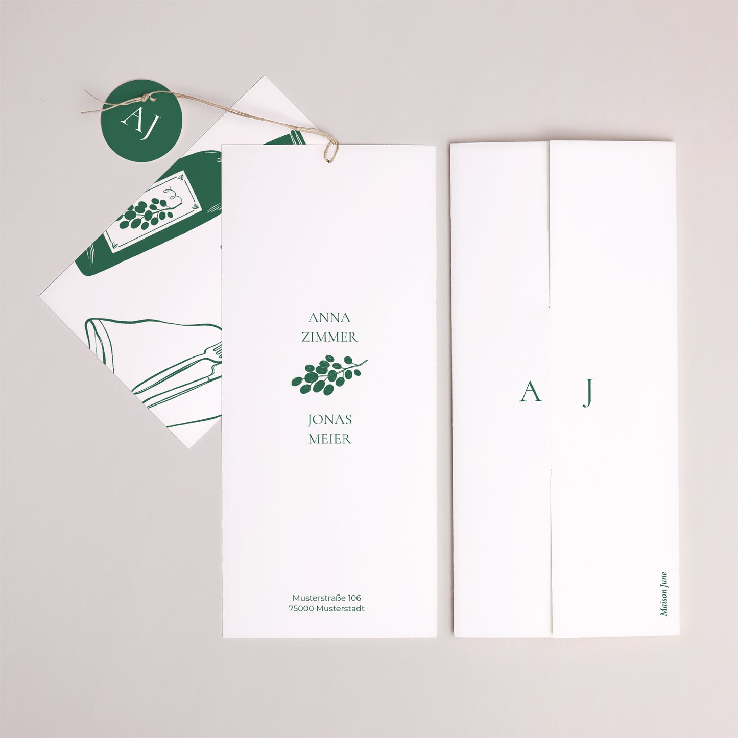 Hochzeitseinladung Portrait-Hülle 2 Karten, Etikett Willkommen an unserem Tisch. foto N° 4