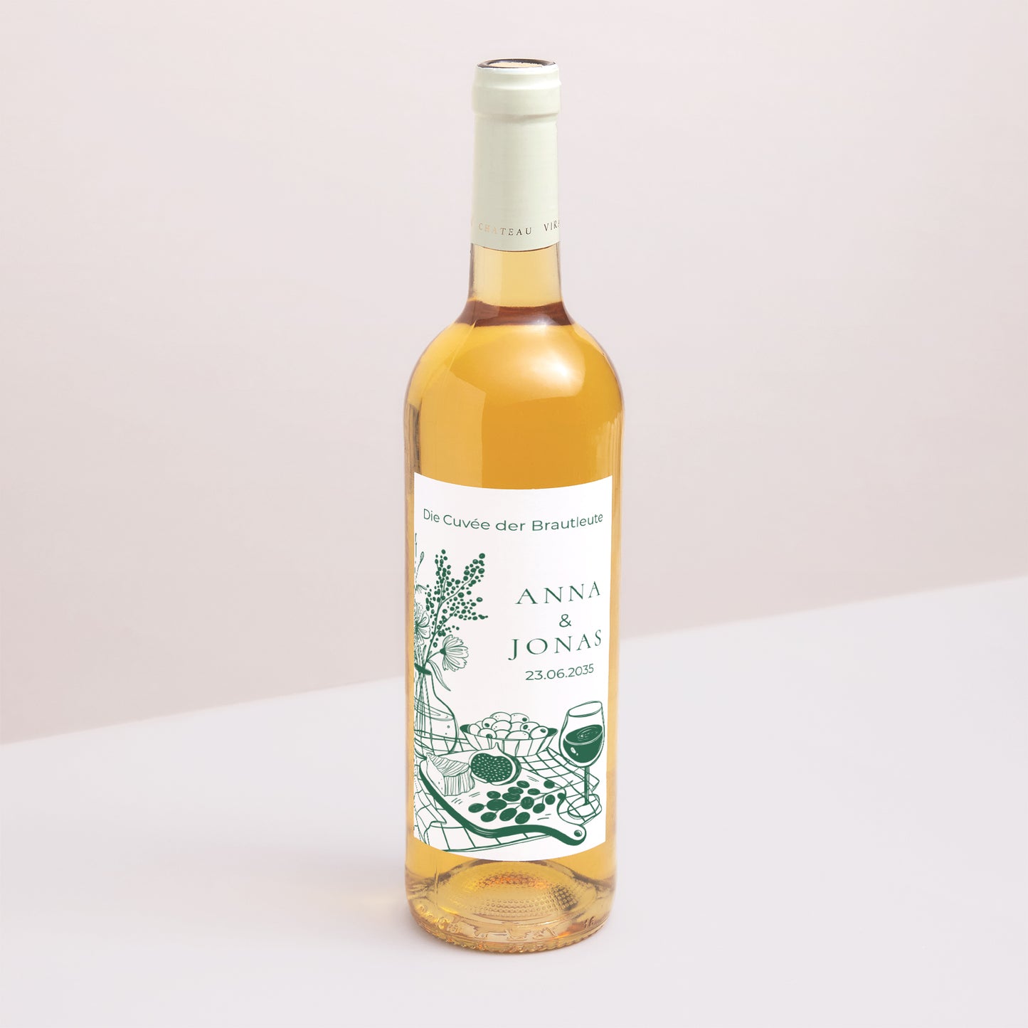 Flaschenetikett Hochzeit Porträt Willkommen an unserem Tisch. foto N° 1