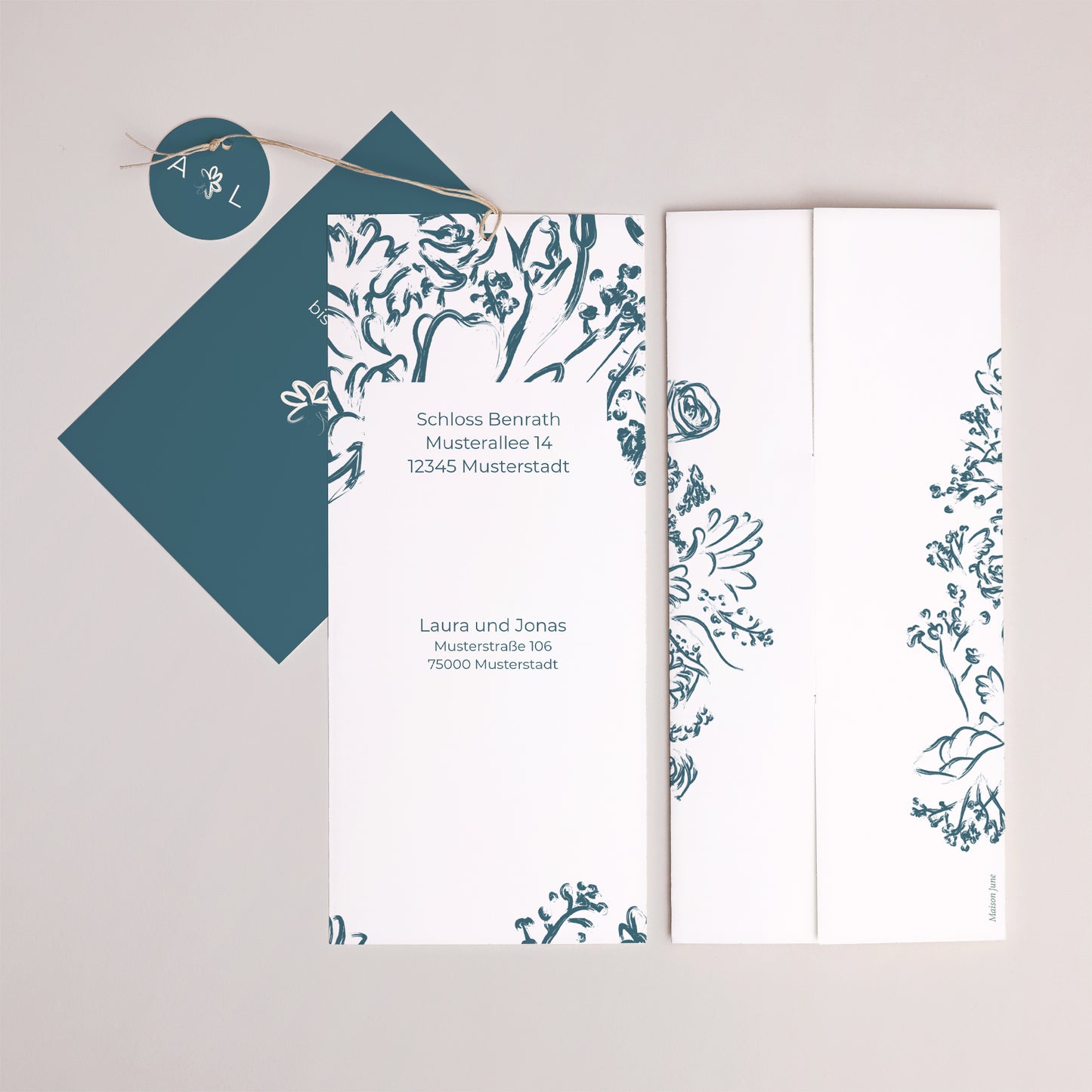 Hochzeitseinladung Portrait-Hülle 2 Karten, Etikett Bürstenblumen foto N° 4