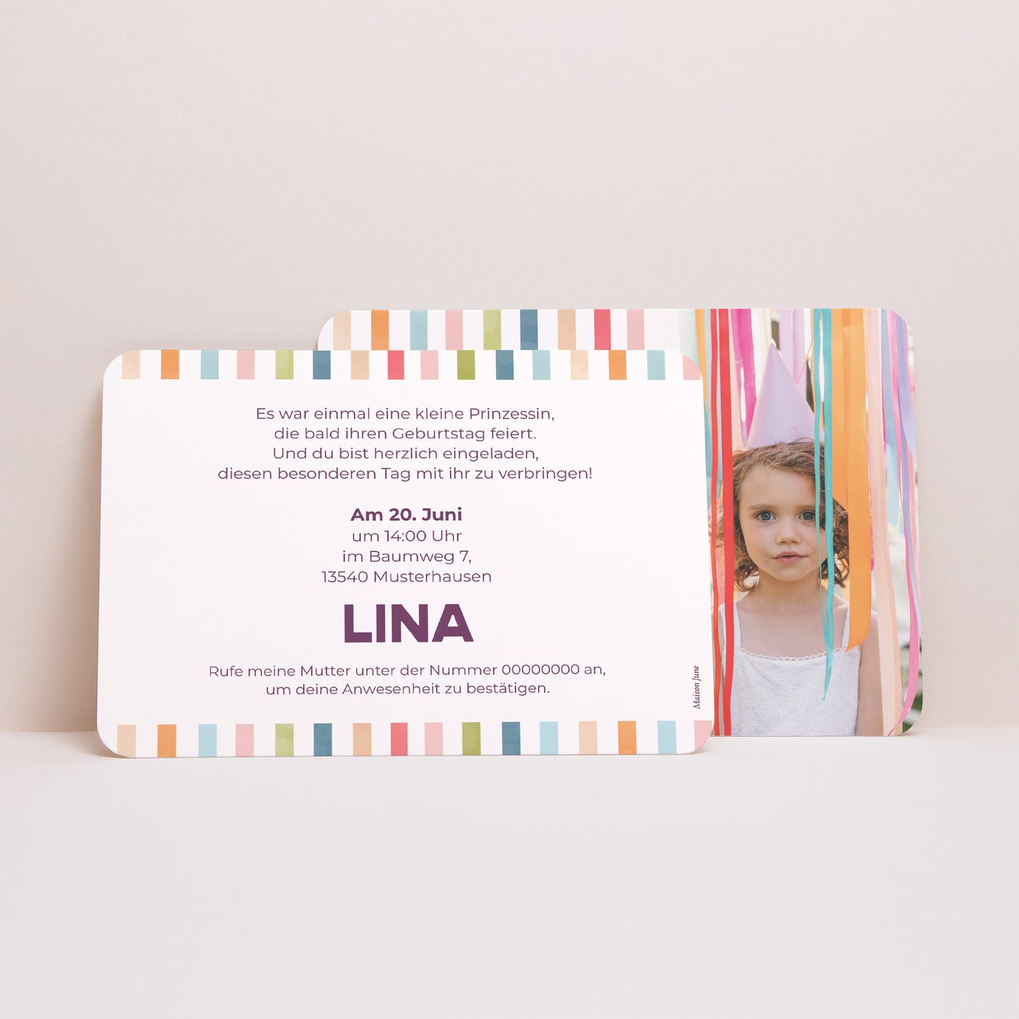 Einladungskarte Kindergeburtstag Landschaft, abgerundete Ränder Rainbow of colour foto N° 3