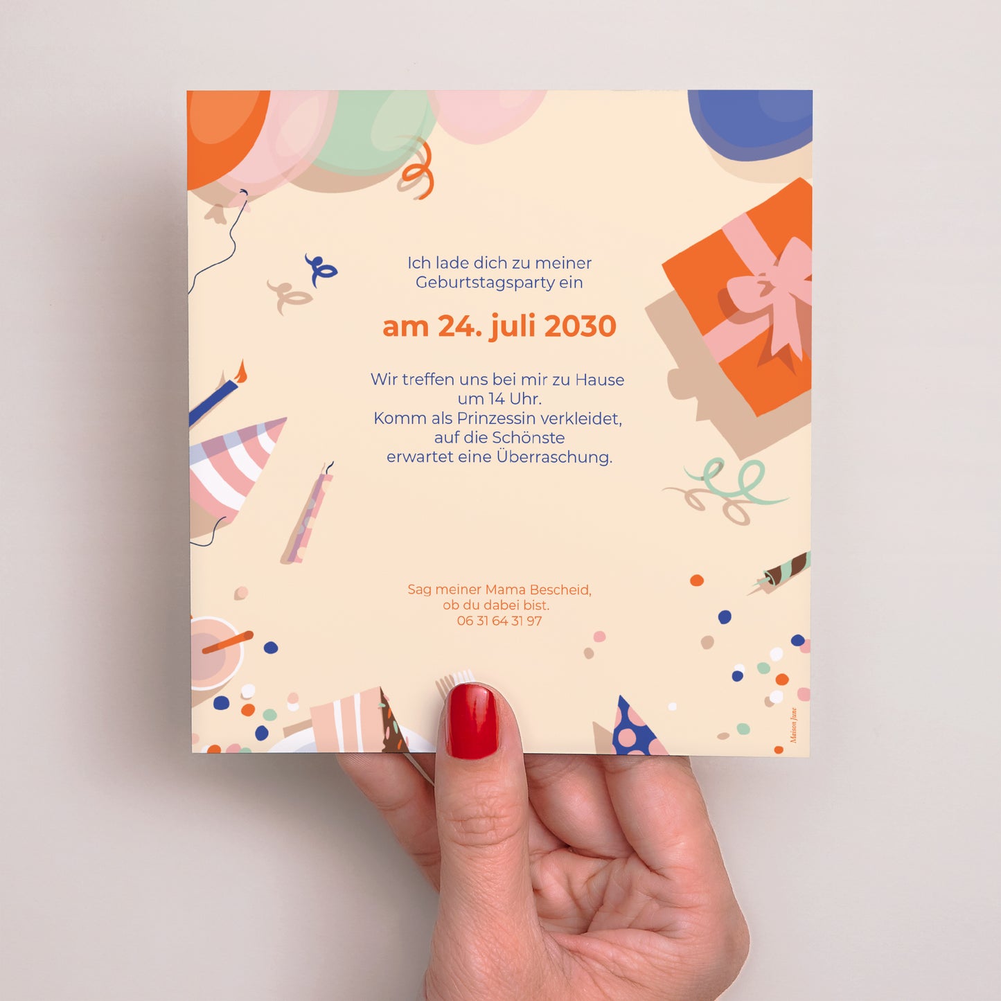 Einladungskarte Kindergeburtstag Quadrat Willkommen zur Feier foto N° 3