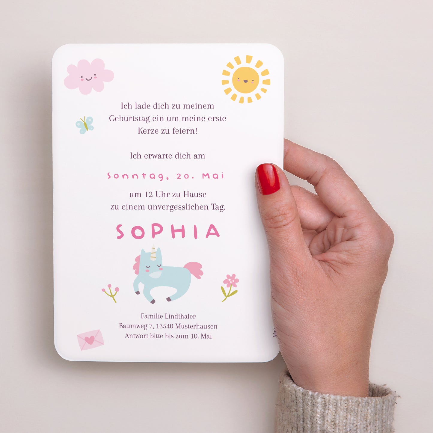 Einladungskarte Kindergeburtstag Porträt, abgerundete Kanten Kleine verzauberte Welt foto N° 3