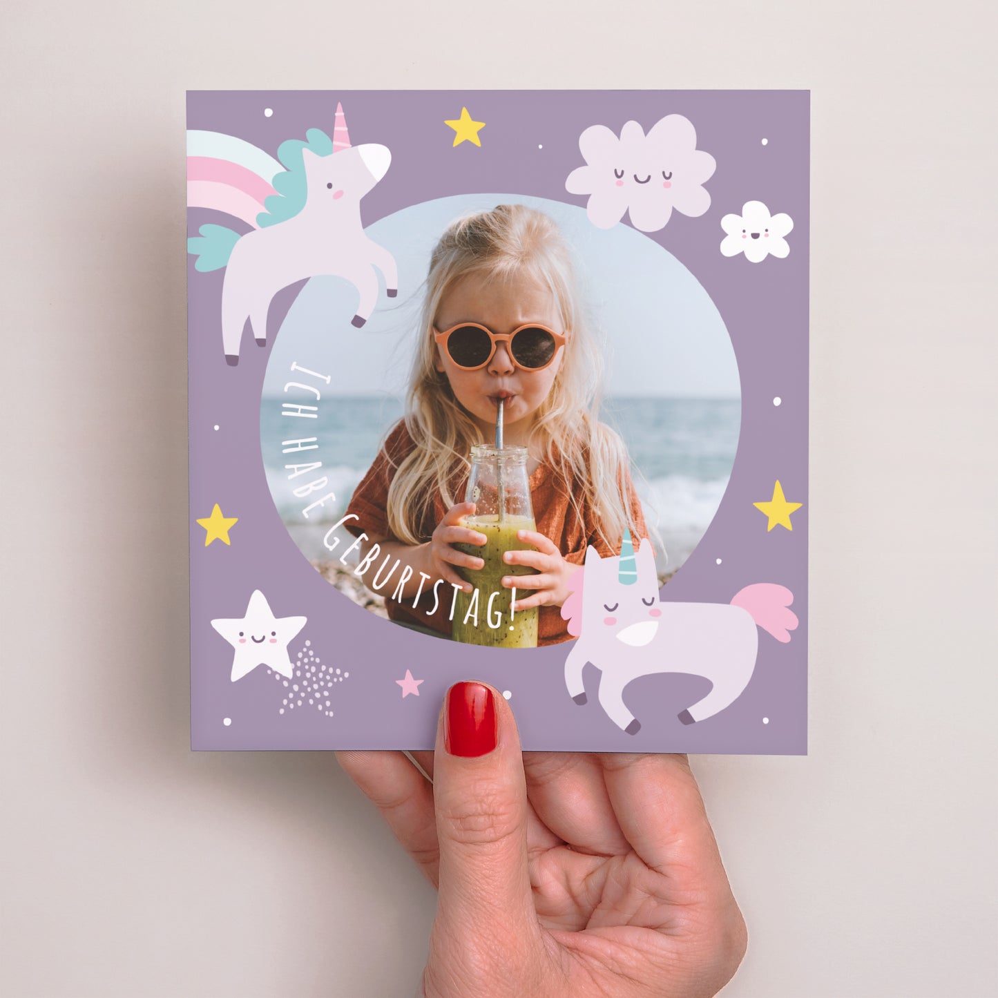 Beilegekarte Kindergeburtstag Quadrat Mein Einhorn foto N° 2