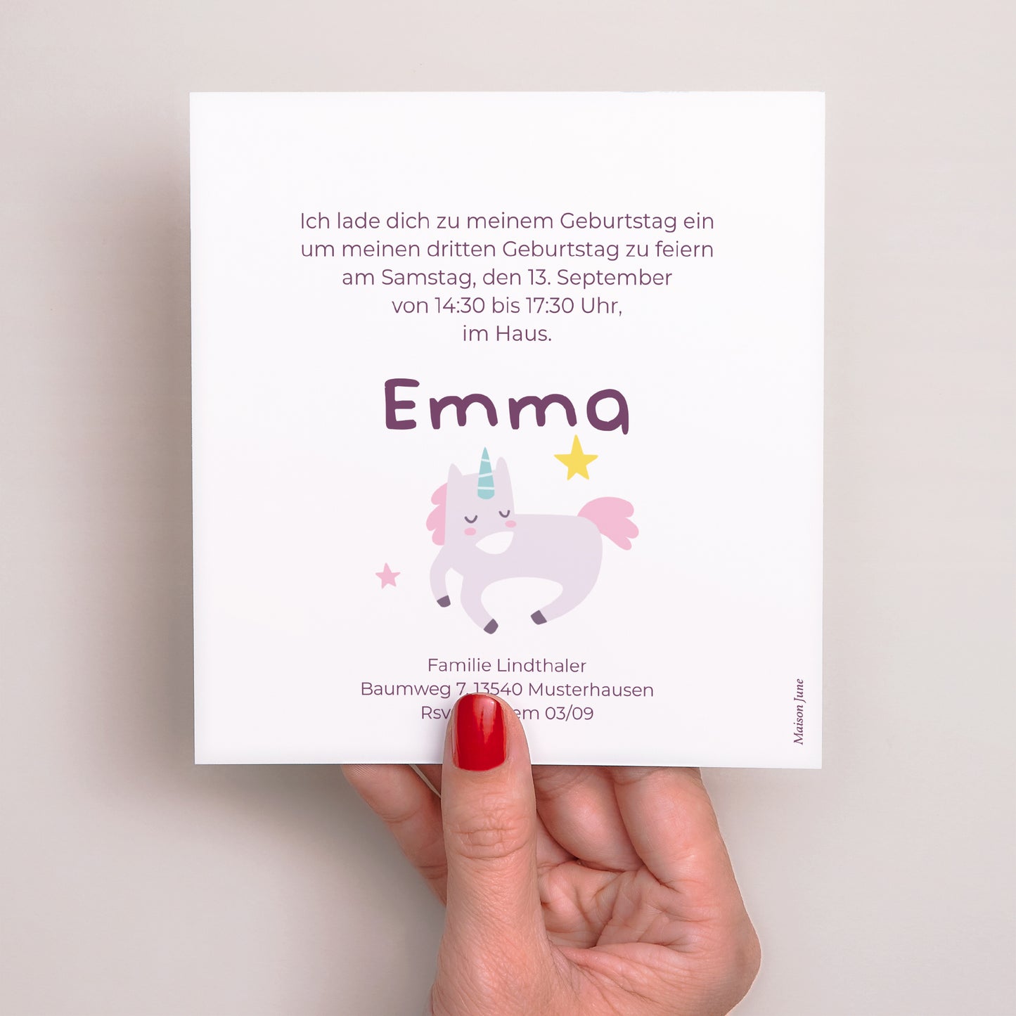 Beilegekarte Kindergeburtstag Quadrat Mein Einhorn foto N° 3