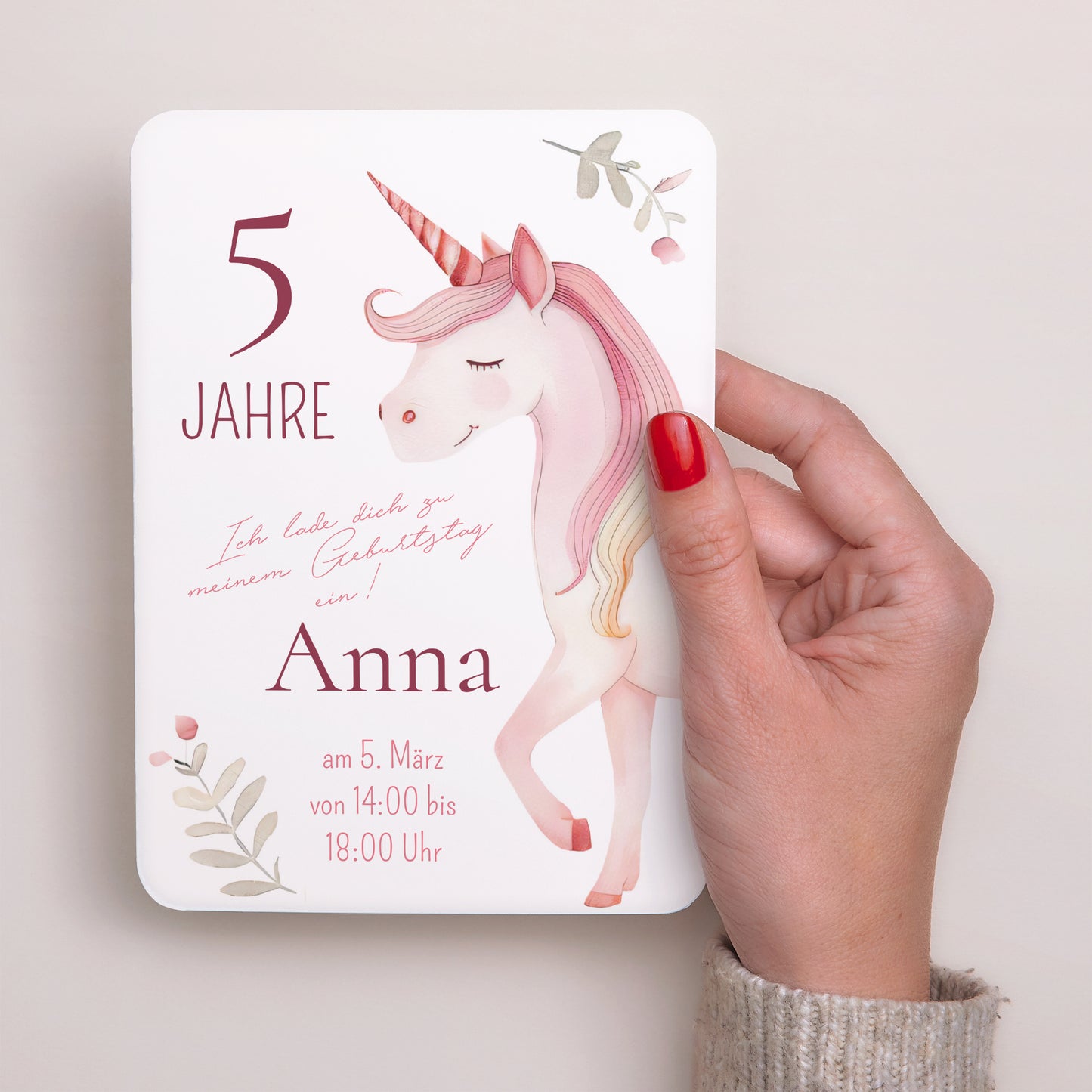 Beilegekarte Kindergeburtstag Porträt, abgerundete Kanten Schöne Einhorn foto N° 2
