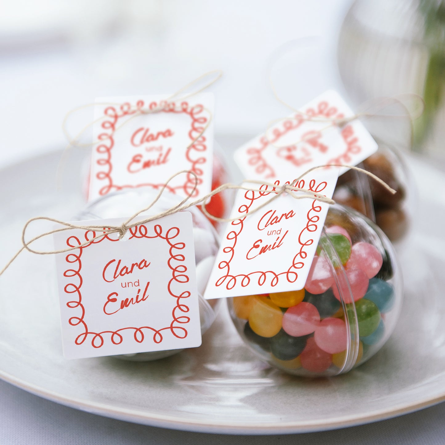 Geschenkbox Hochzeit Kugel mit quadratischem Etikett La Dolce Vita foto N° 2