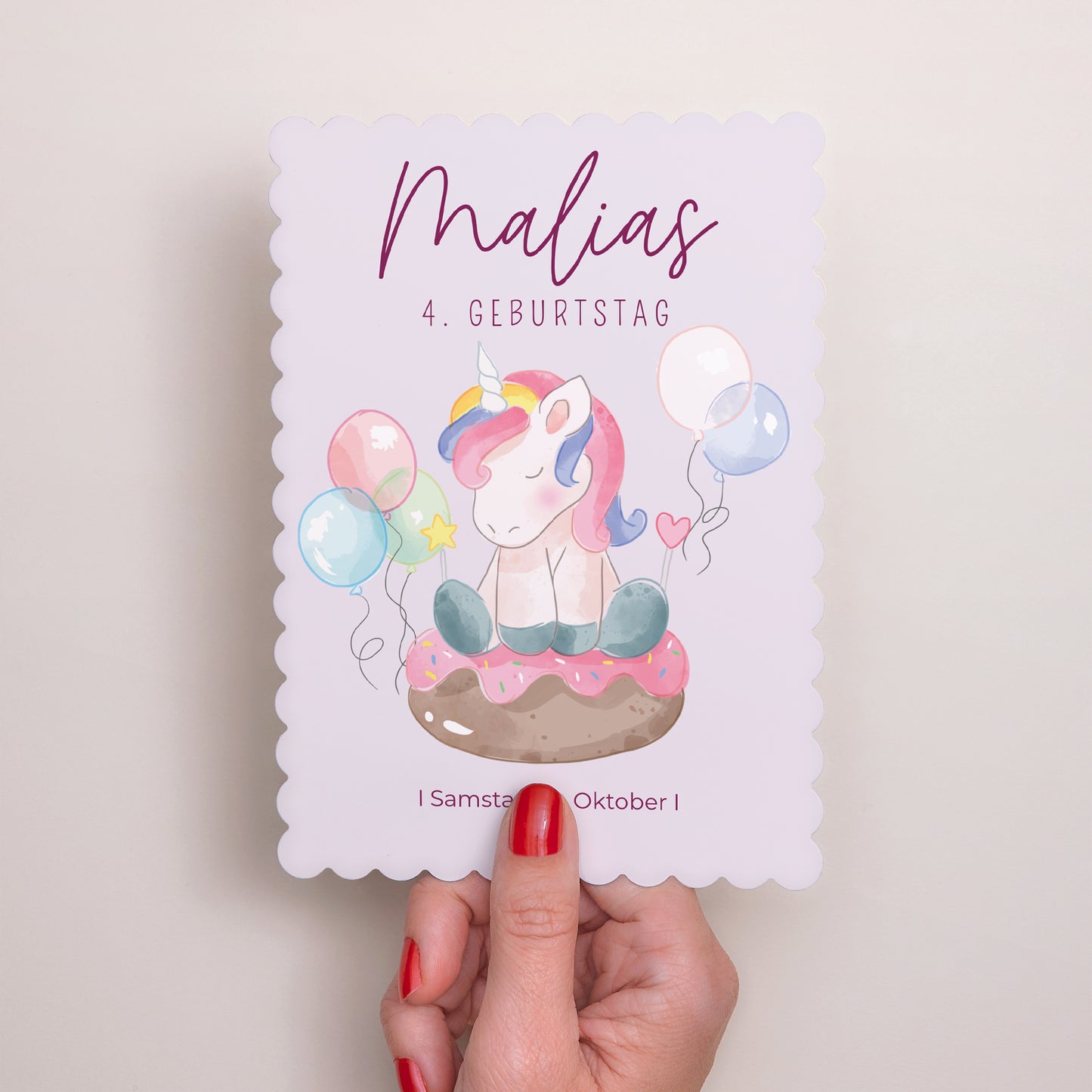 Beilegekarte Kindergeburtstag Porträt, Keksränder Einhorn-Donuts foto N° 2