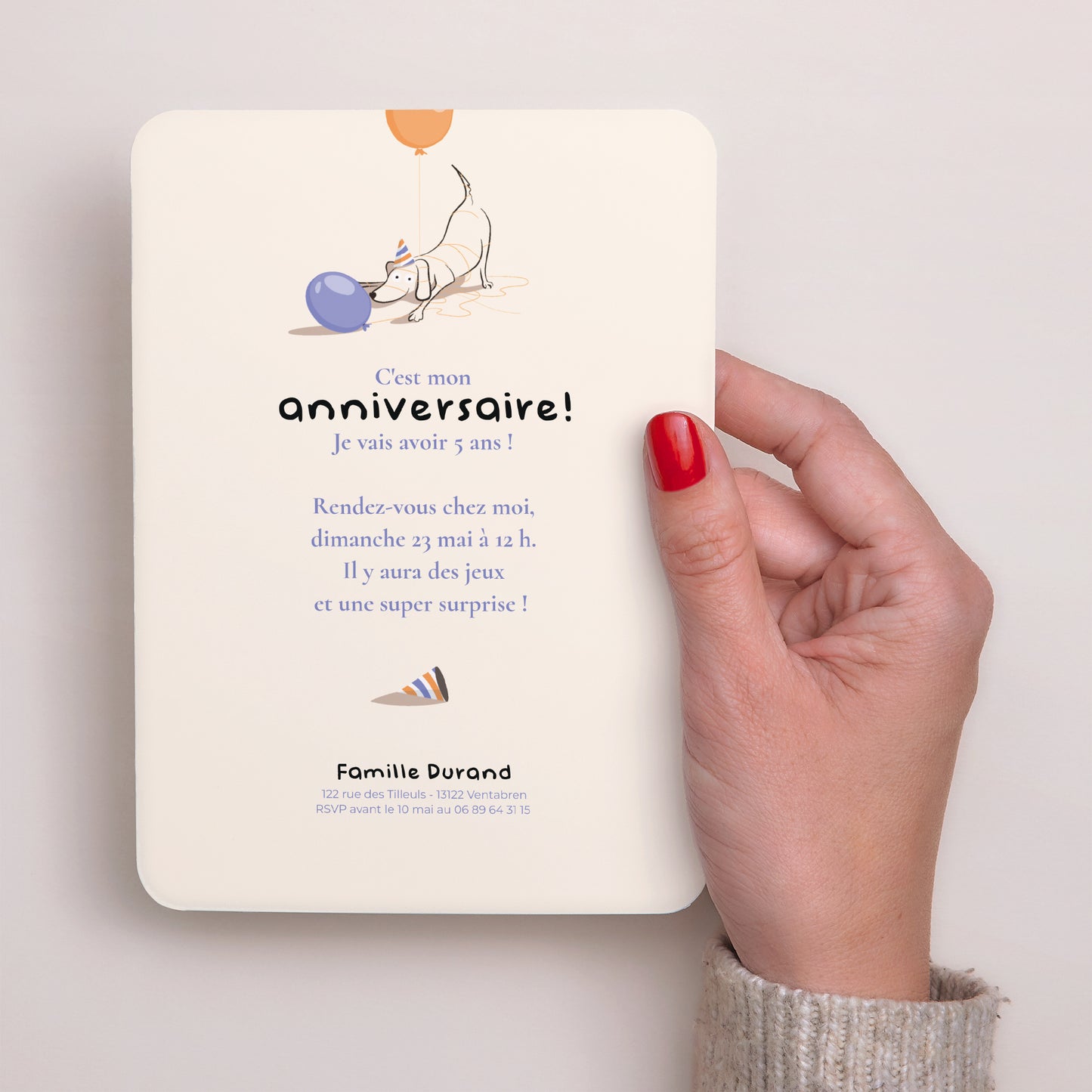 Einladungskarte Kindergeburtstag Porträt, abgerundete Kanten Der blaue Hund foto N° 3