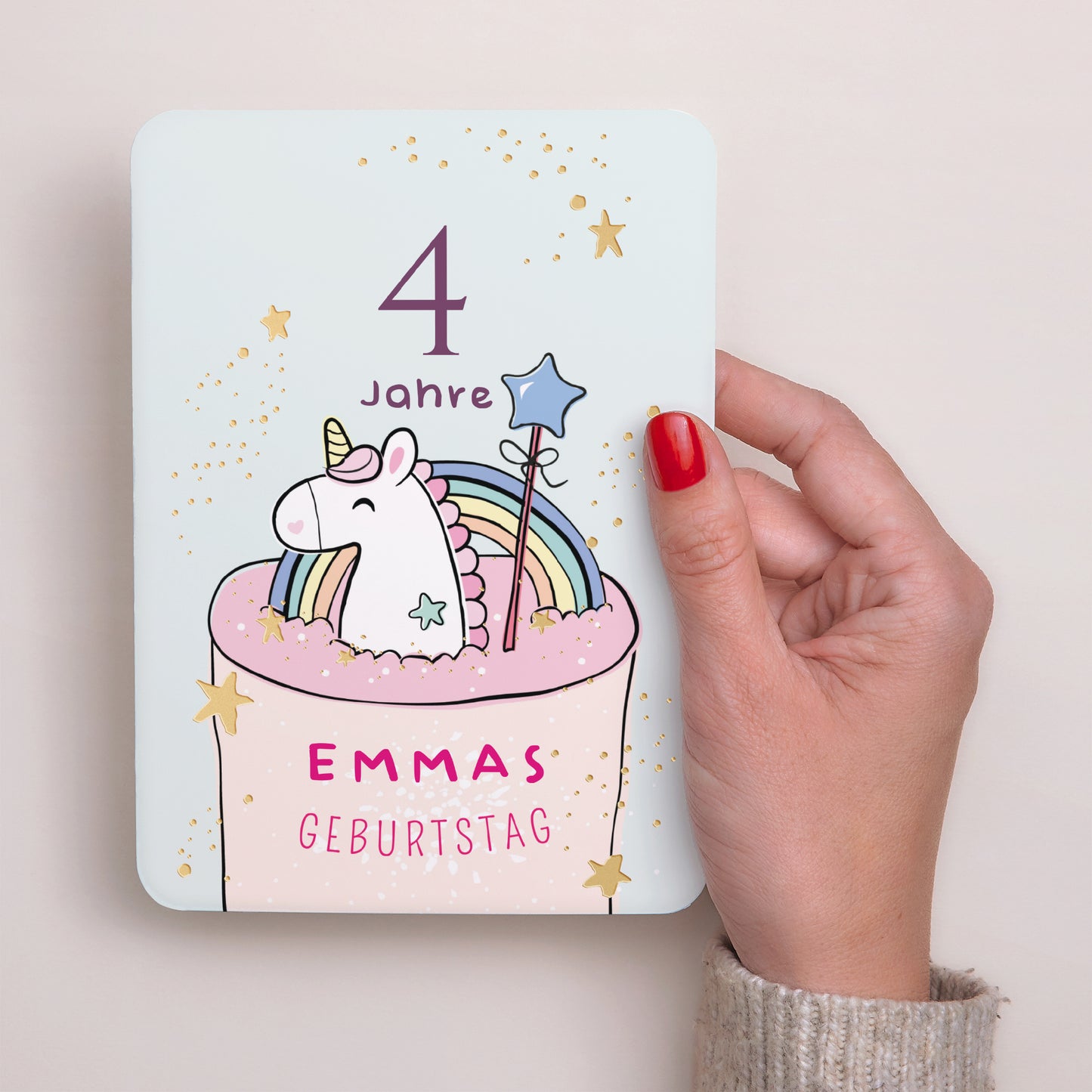 Beilegekarte Kindergeburtstag Porträt, abgerundete Kanten Einhornkuchen foto N° 2