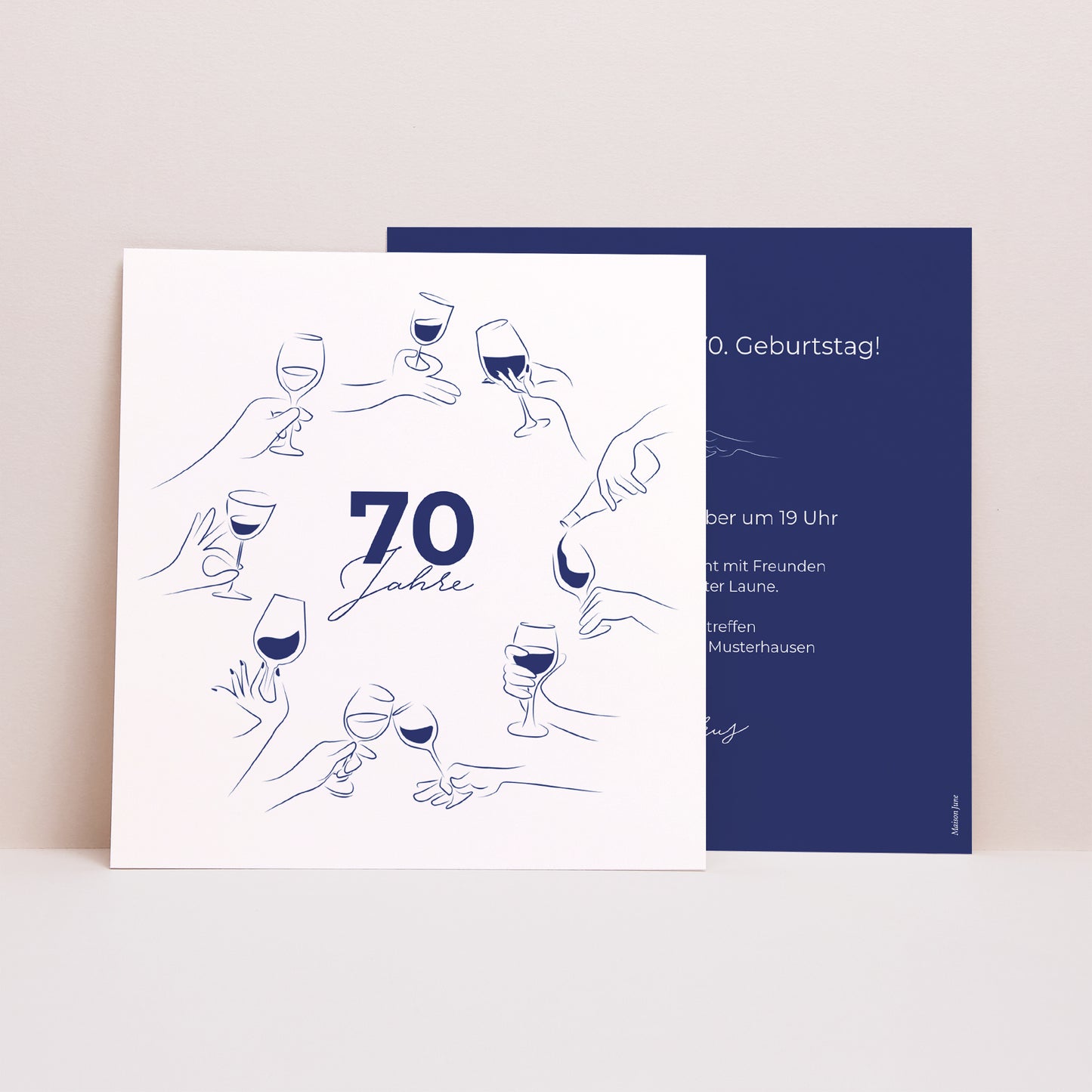 Beilegekarte Geburtstag Erwachsener Quadrat Rund um ein Glas foto N° 1