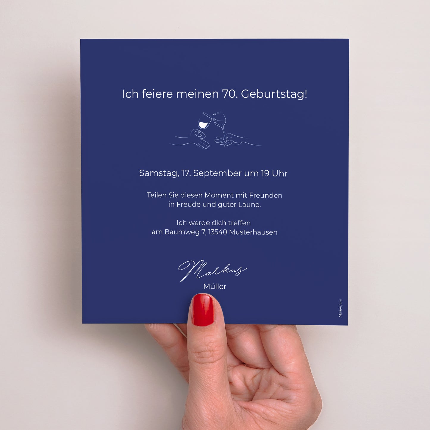 Einladungskarte Geburtstag Quadrat Rund um ein Glas foto N° 3