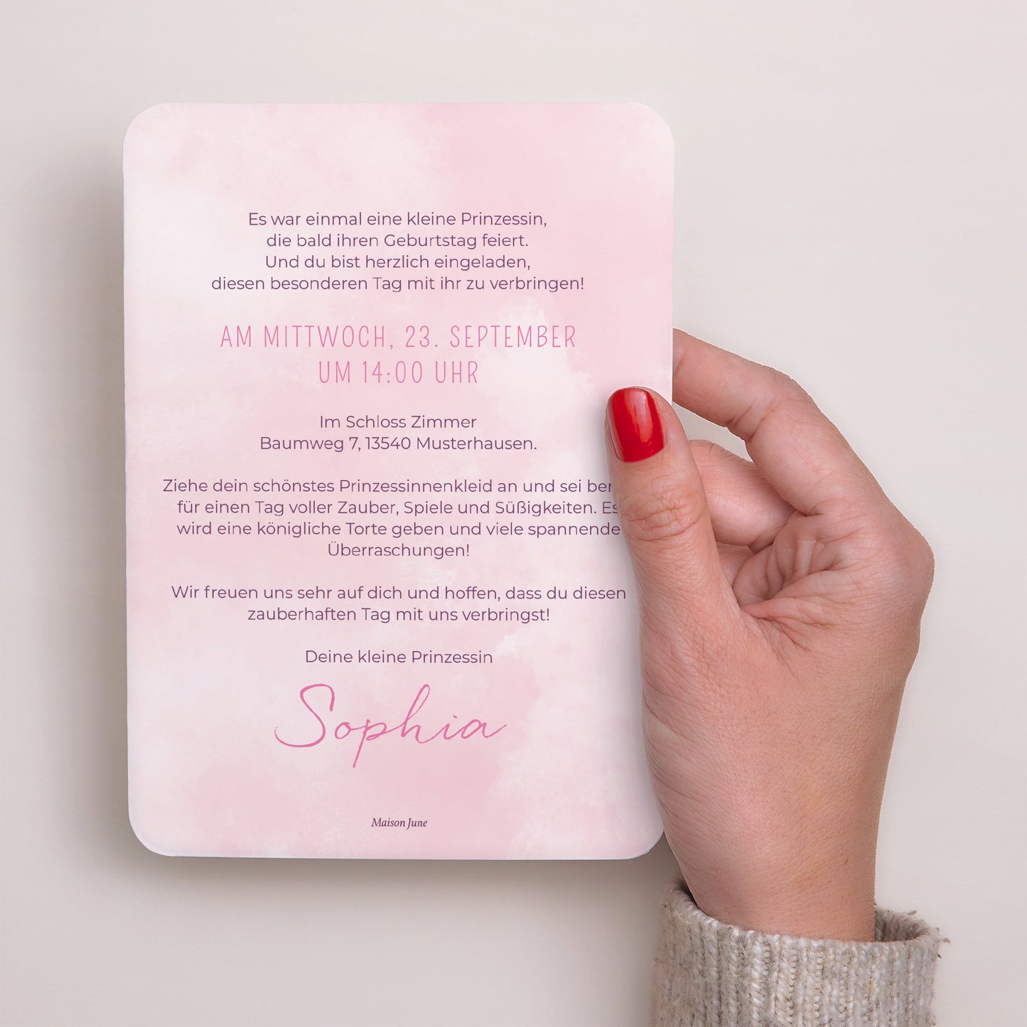 Einladungskarte Kindergeburtstag Porträt, abgerundete Kanten Das Schloss der Prinzessin foto N° 3