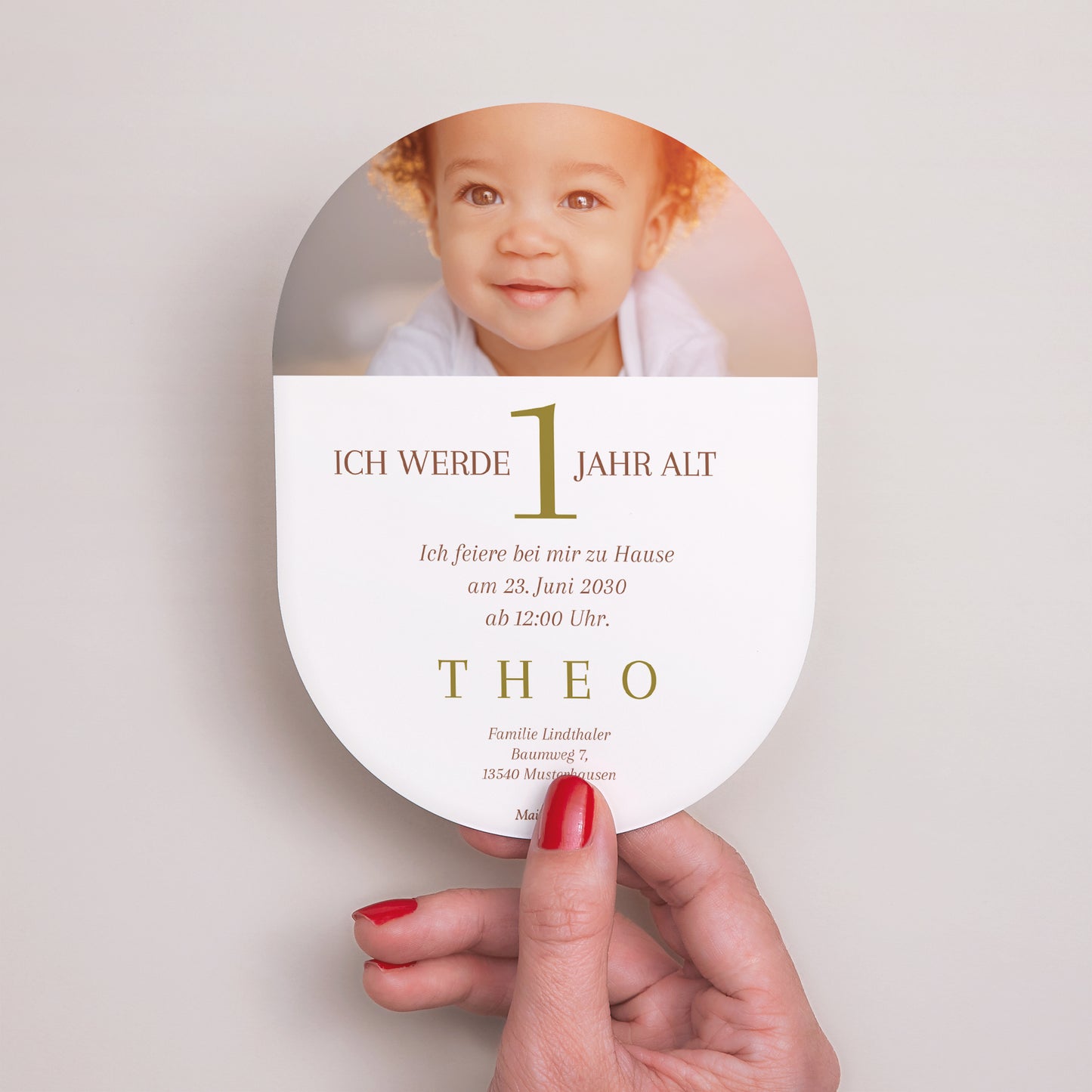 Einladungskarte Kindergeburtstag oval 1 Jahr genau foto N° 3
