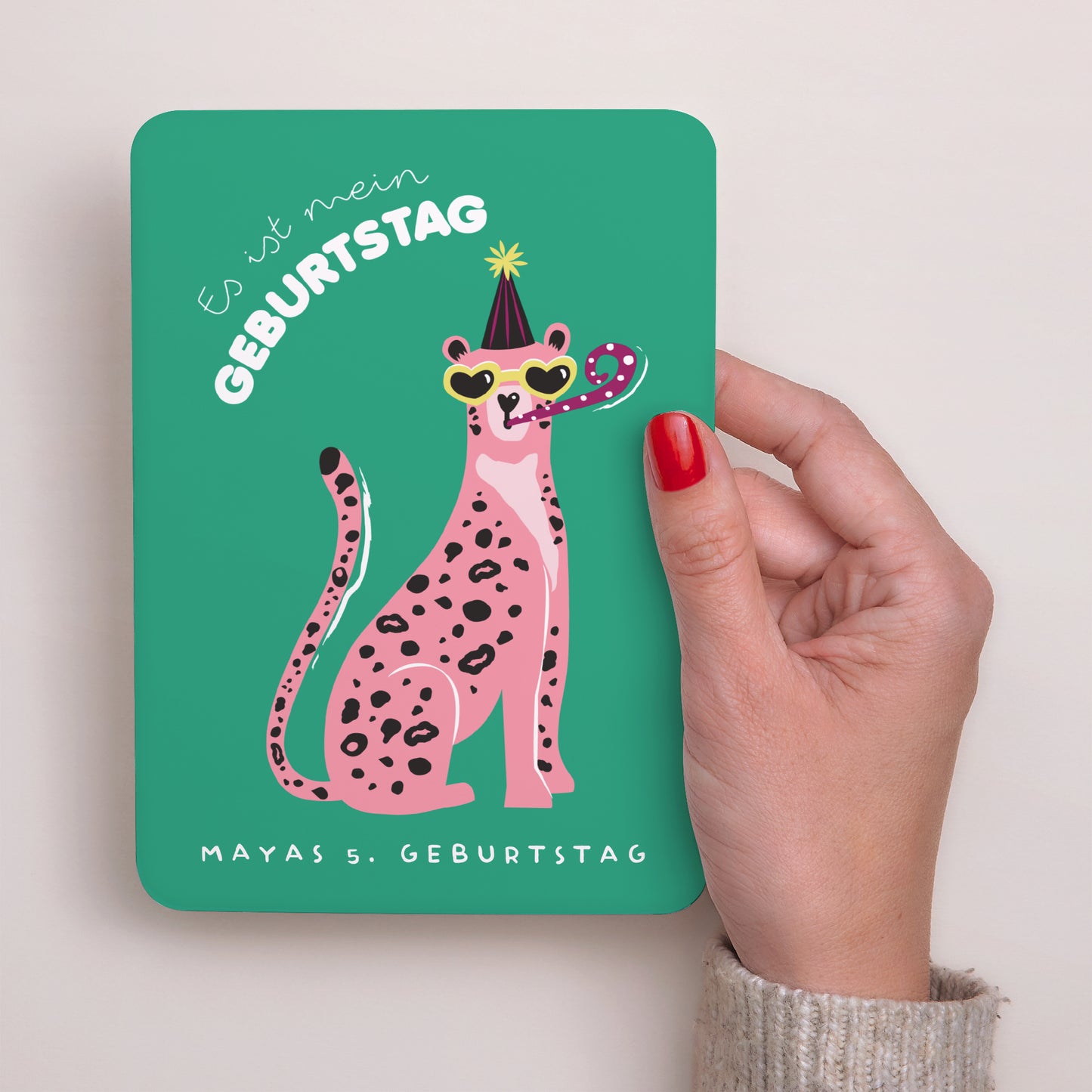Beilegekarte Kindergeburtstag Porträt, abgerundete Kanten Festlicher Leopard foto N° 2
