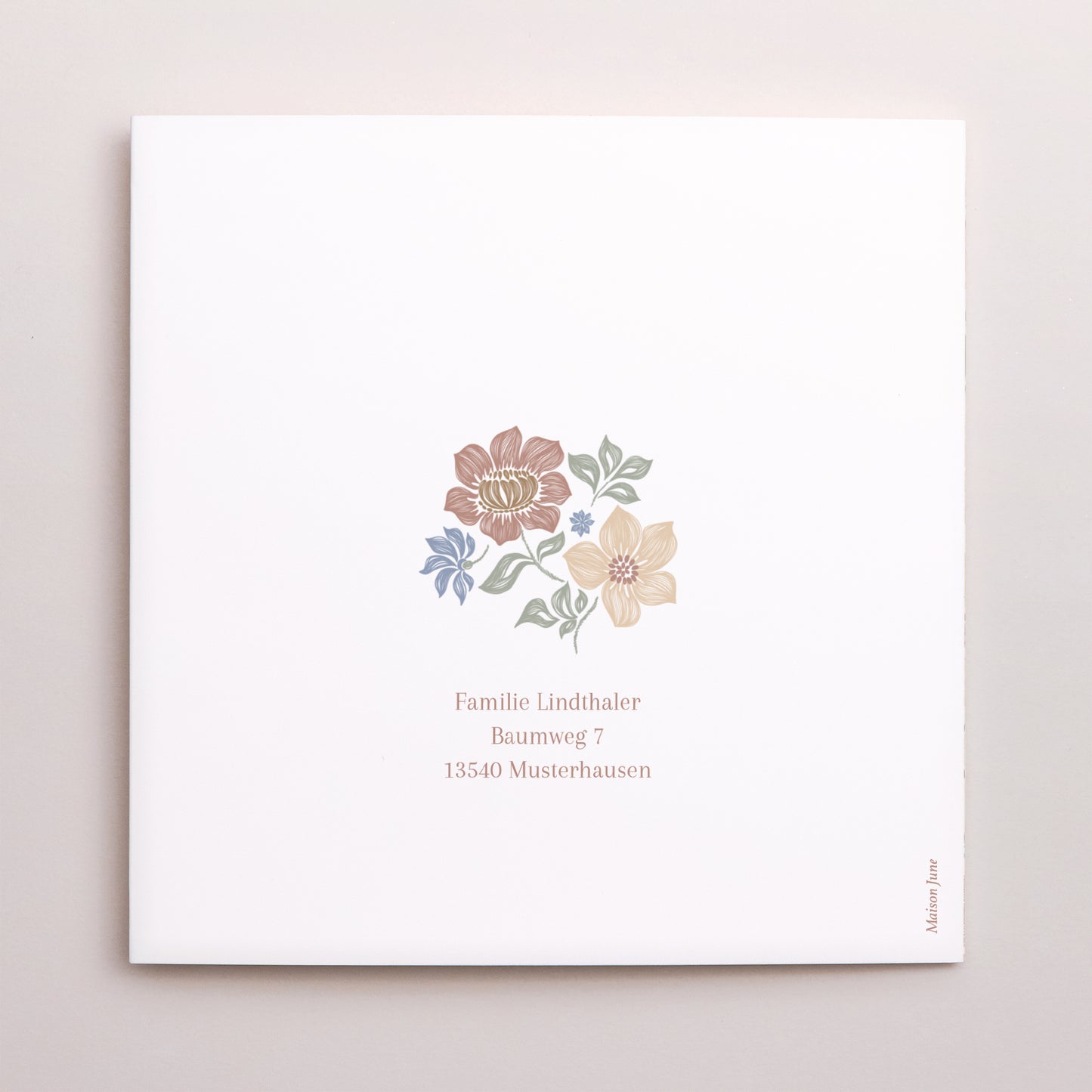 Dankeskarte Taufe Doppelflügiges Quadrat Gekritzelte Blumen foto N° 3