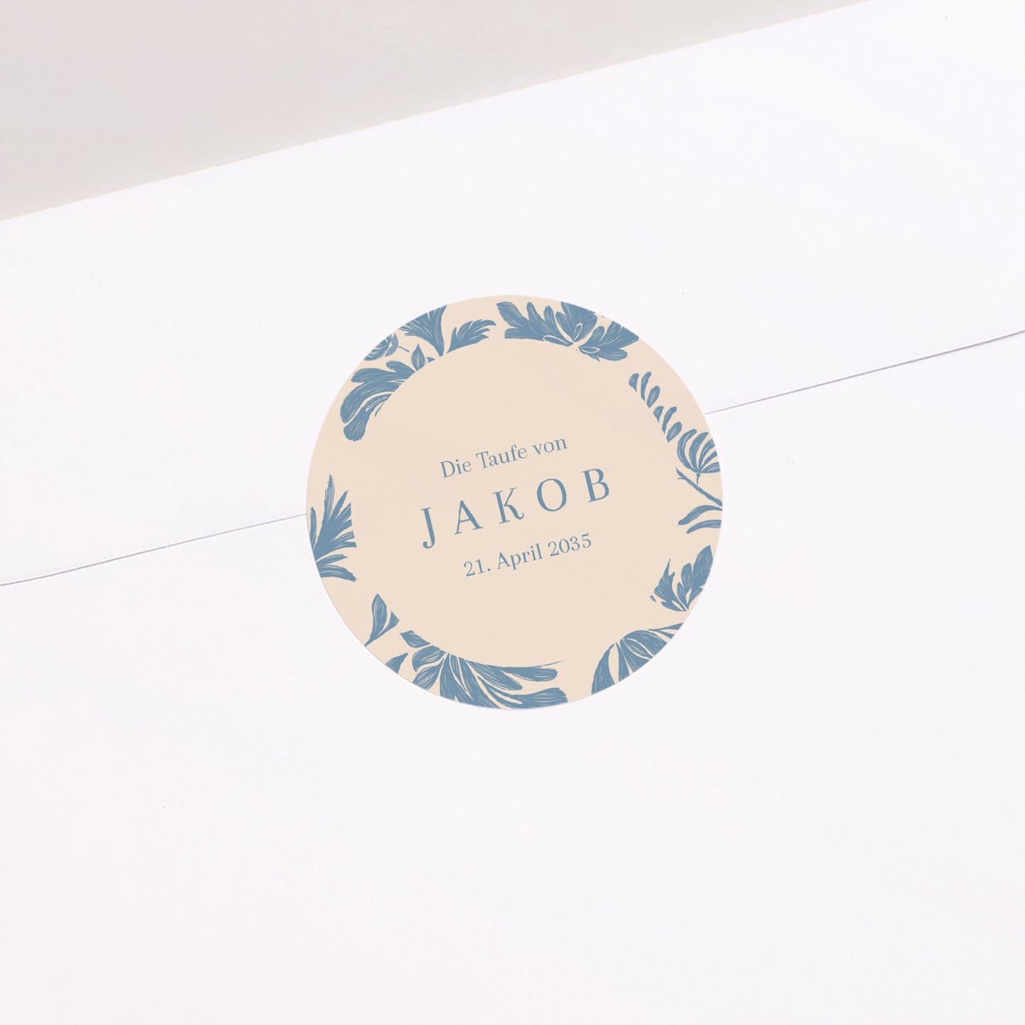 Sticker Taufe Rund Blaue gezeichnete Blumen foto N° 1