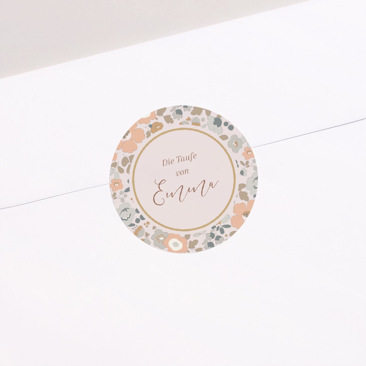 Sticker Taufe Rund Liberty-Blumen foto N° 1