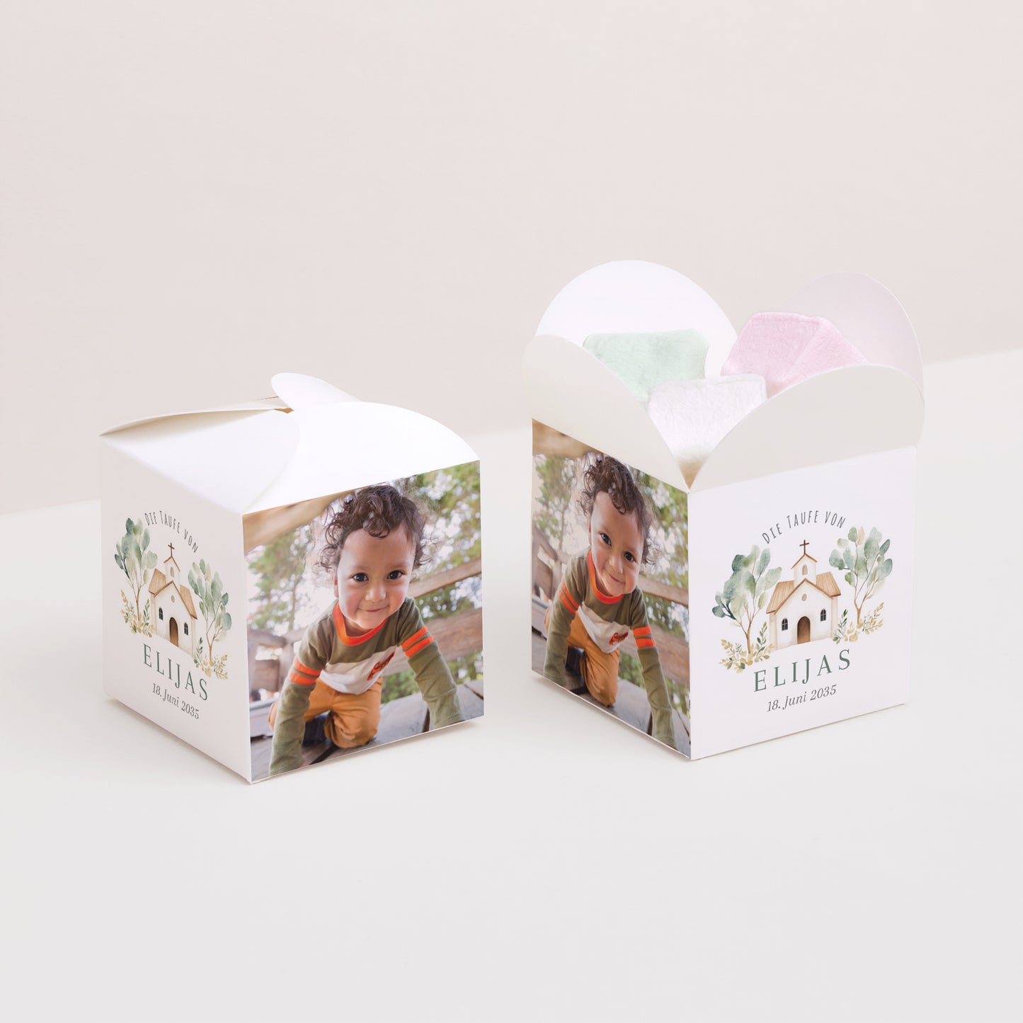 Geschenkbox Taufe Schmetterlingsöffnung Schöne Kirche foto N° 2