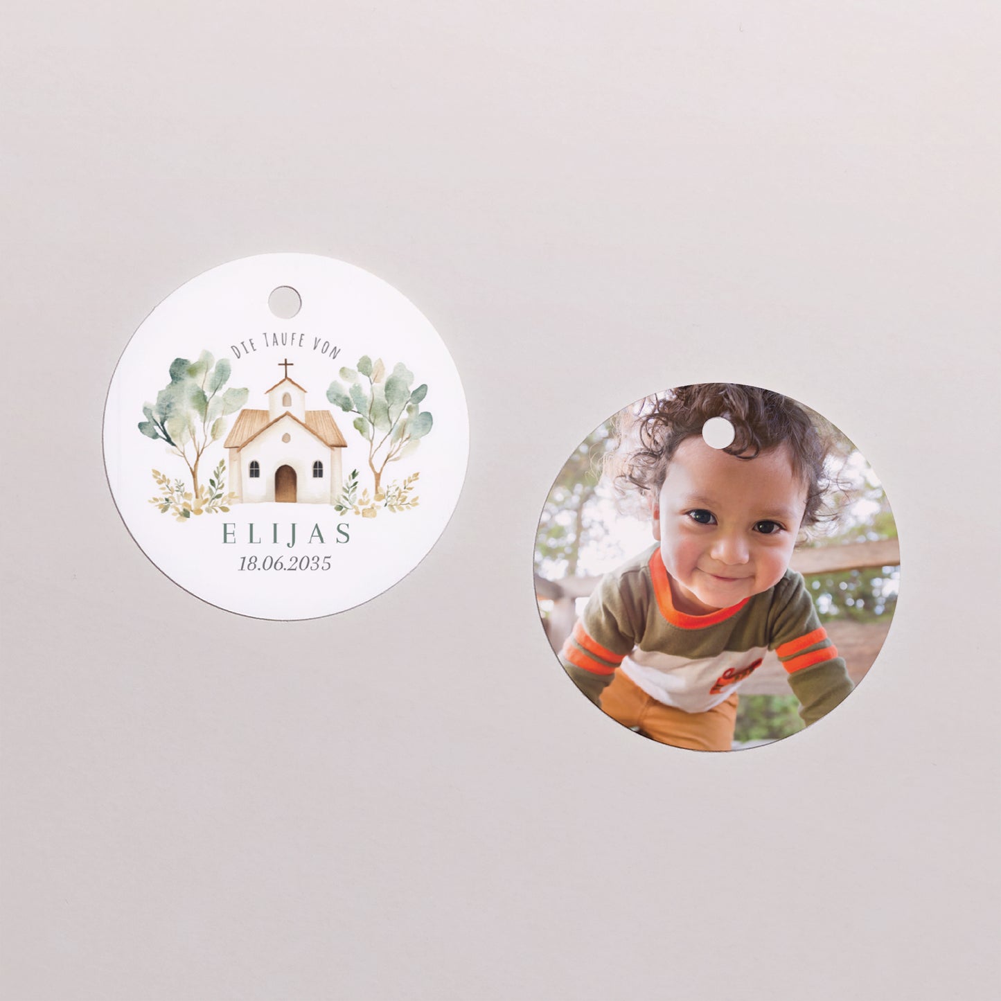 Geschenkbox Taufe Kugel mit runder Etikette Schöne Kirche foto N° 3