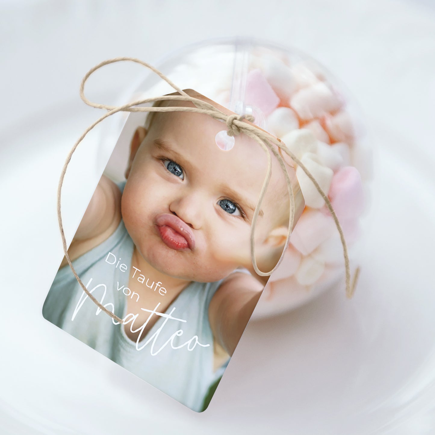 Geschenkbox Taufe Ball mit Wimpel-Etikett Einzelbaby foto N° 1