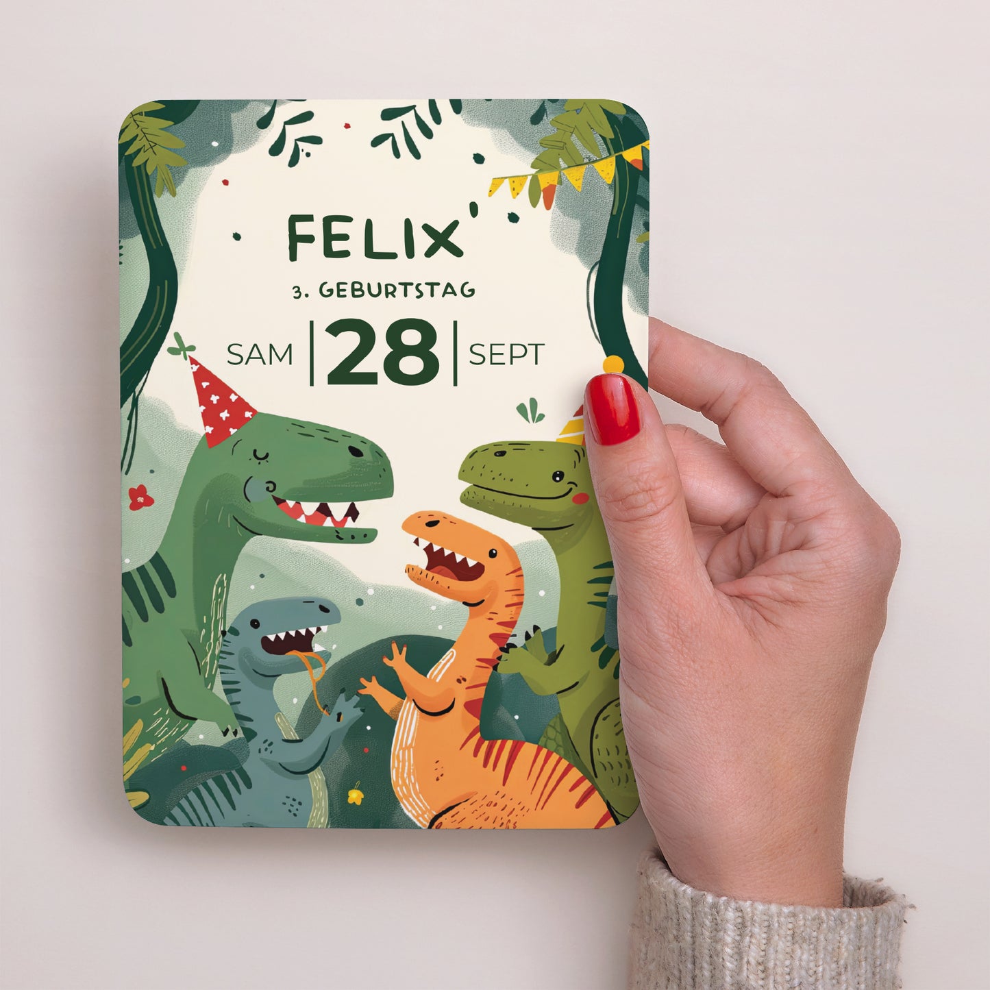 Beilegekarte Kindergeburtstag Porträt, abgerundete Kanten Die Dino-Party foto N° 2