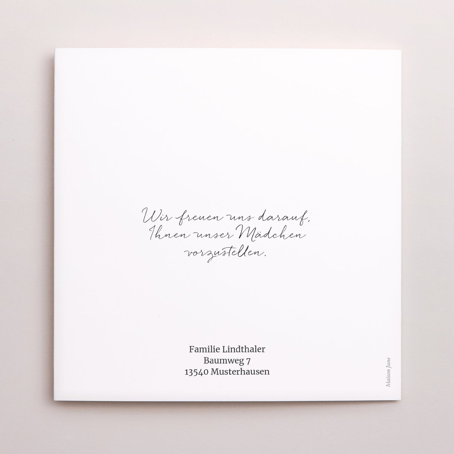 Geburtskarte Doppelflügiges Quadrat Hellrosa Streifen foto N° 3