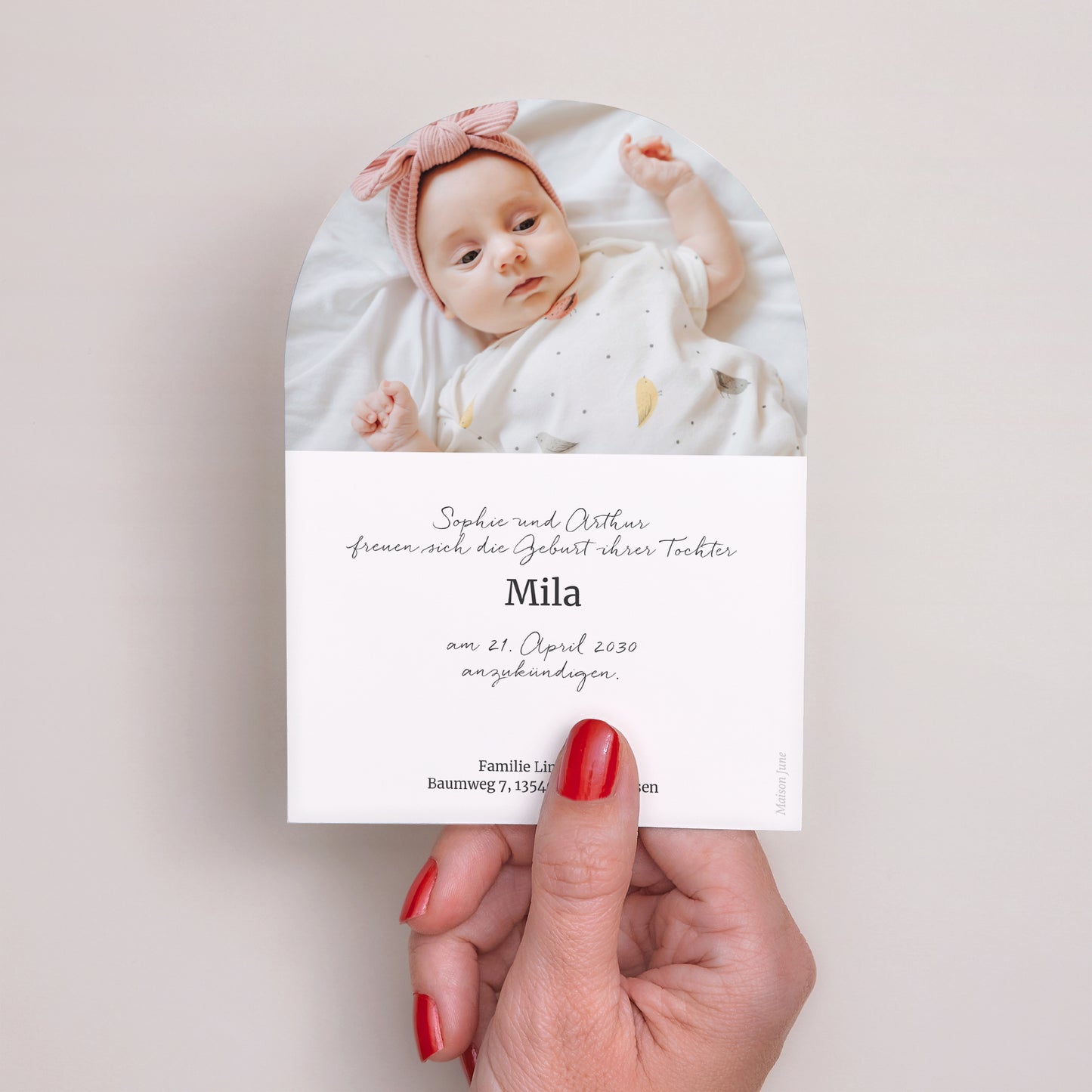 Geburtskarte Kleine Arche Hellrosa Streifen foto N° 3