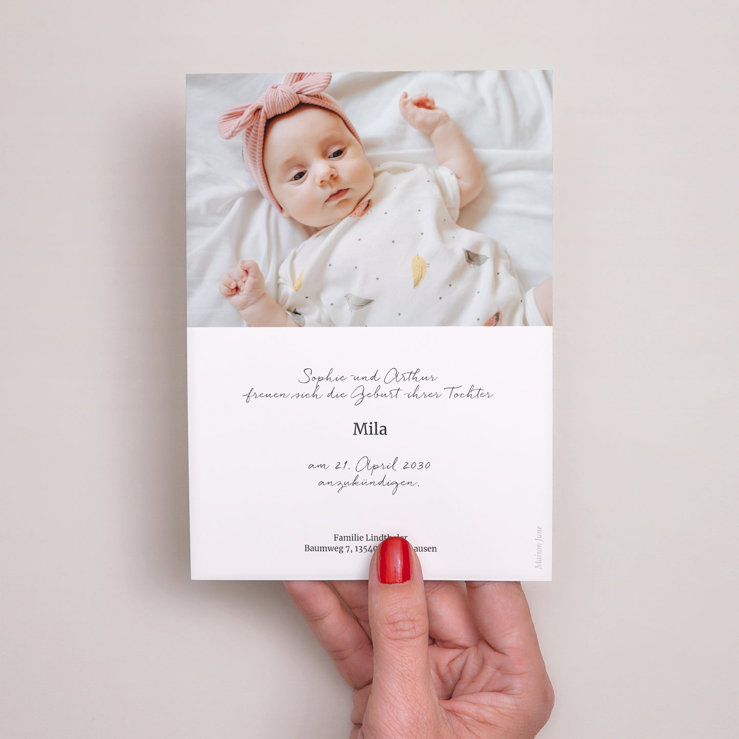 Geburtskarte Hellrosa Streifen foto N° 3