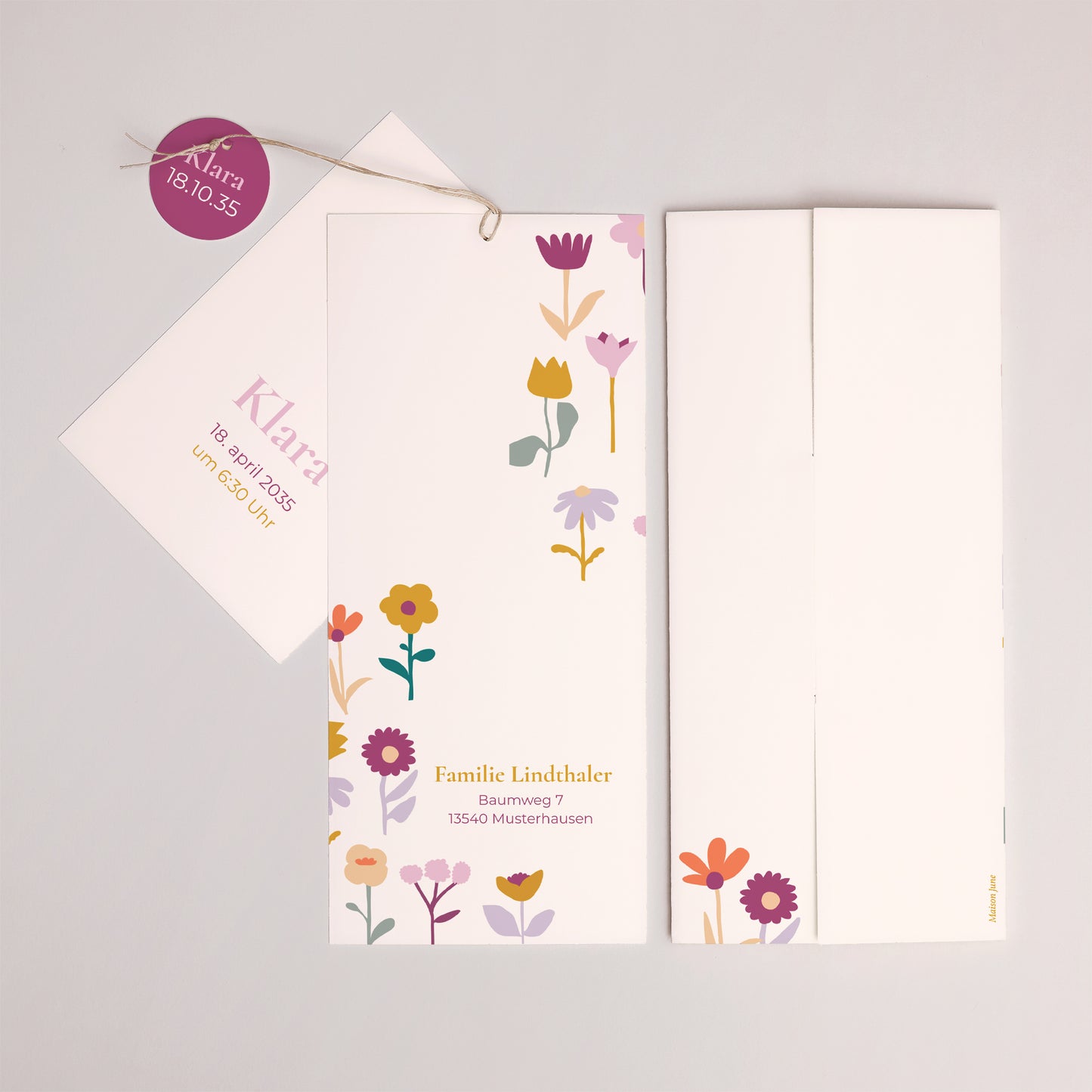 Geburtskarten Portrait-Hülle 2 Karten, Etikett Herz in Blüte foto N° 4