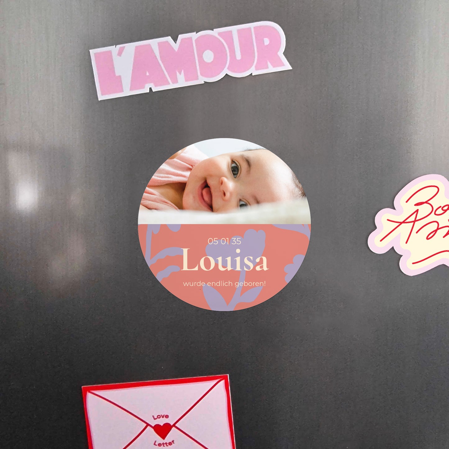 Geburtskarten Set von 8, magnetisch, rund, Ø 10 cm Babyblume foto N° 4