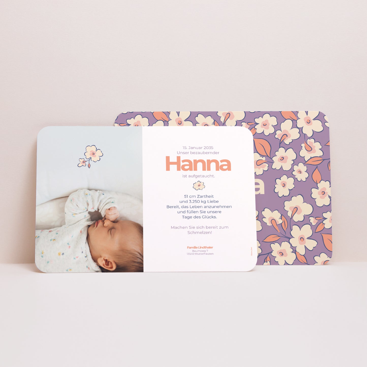 Geburtskarten Landschaft, abgerundete Ränder Blumig foto N° 3