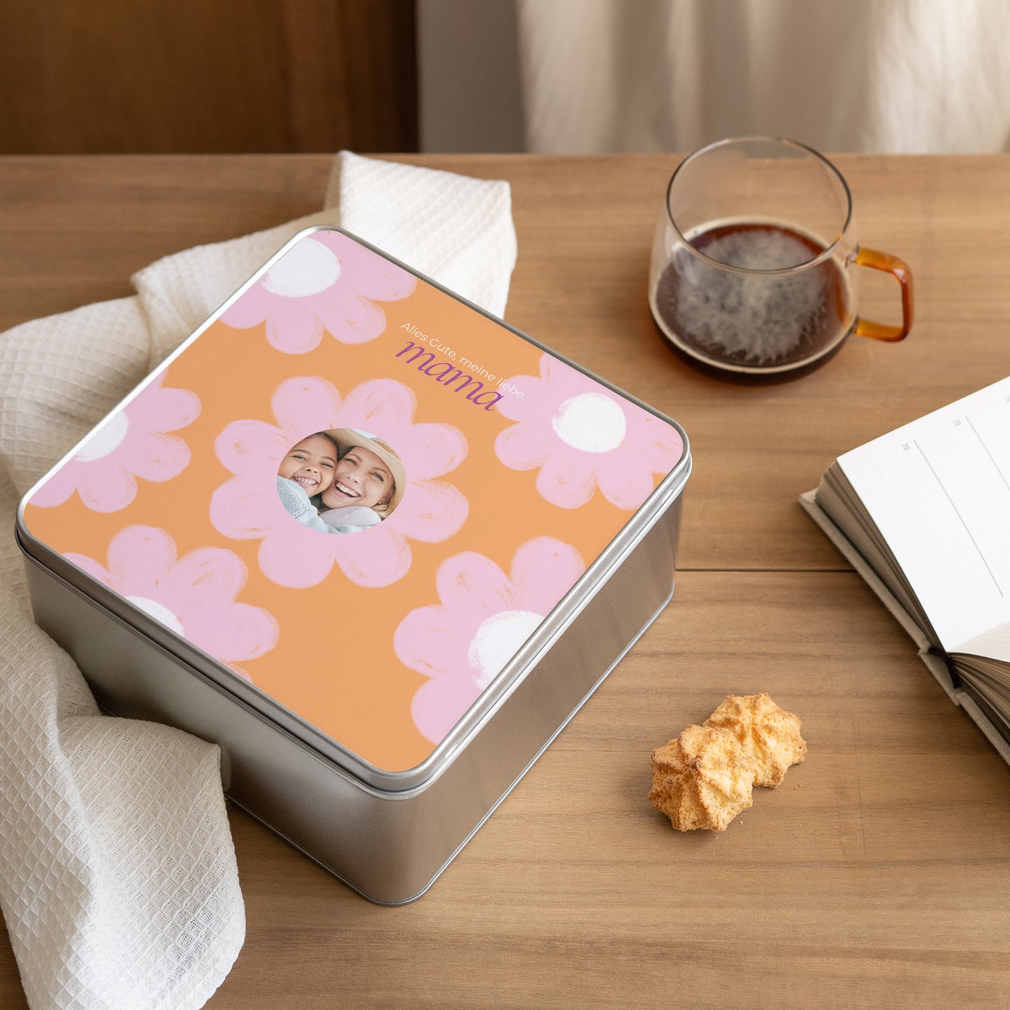 Metalldose Objekte Quadratisch Grosse Blumen foto N° 2