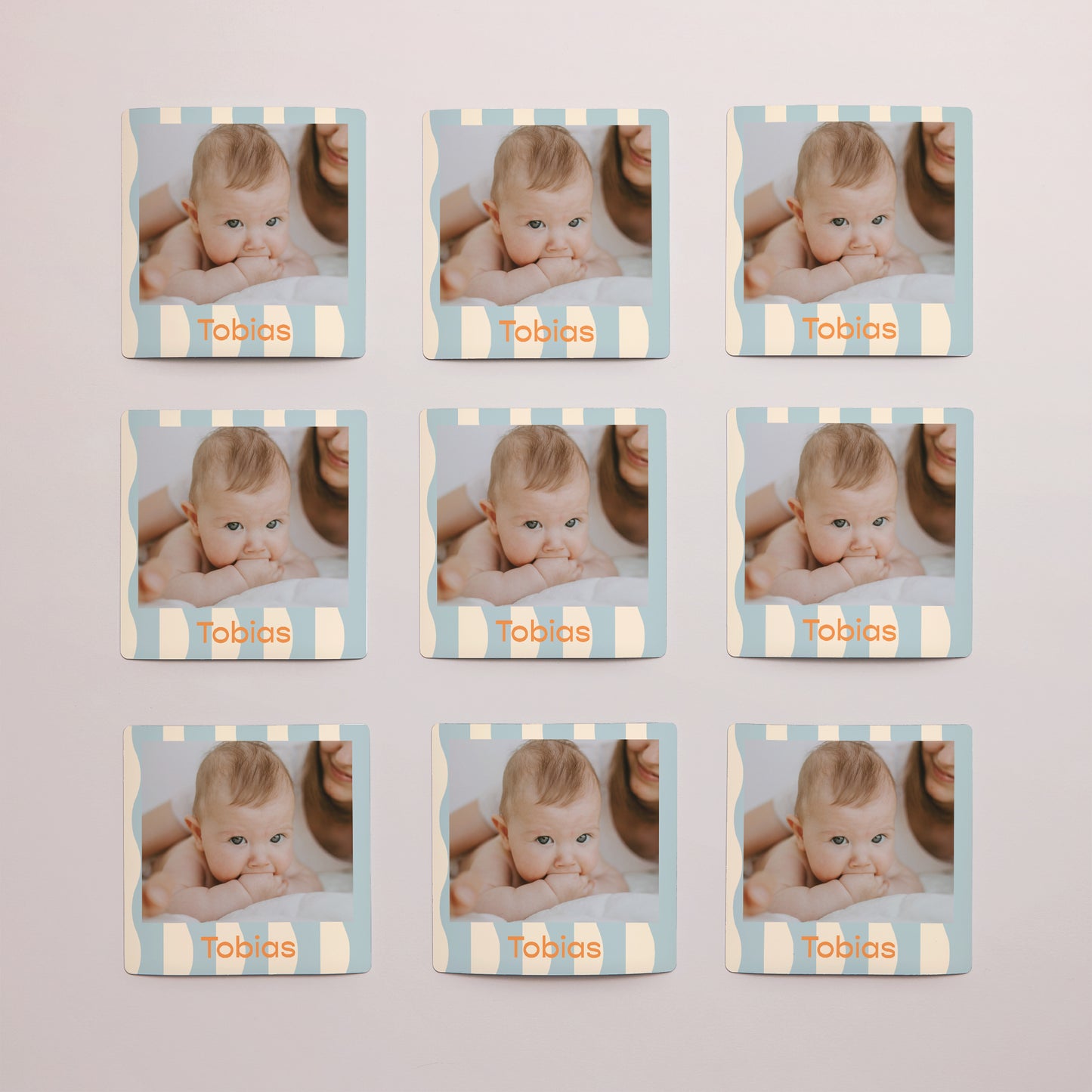 Dankeskarte Geburt Satz von 9, magnetisch. Blaue Wellen foto N° 3