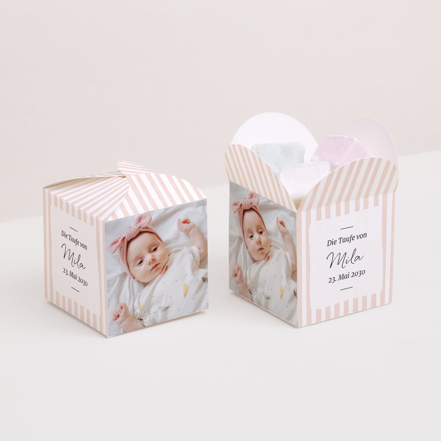 Geschenkbox Taufe Schmetterlingsöffnung Helle rosa Streifen II foto N° 2