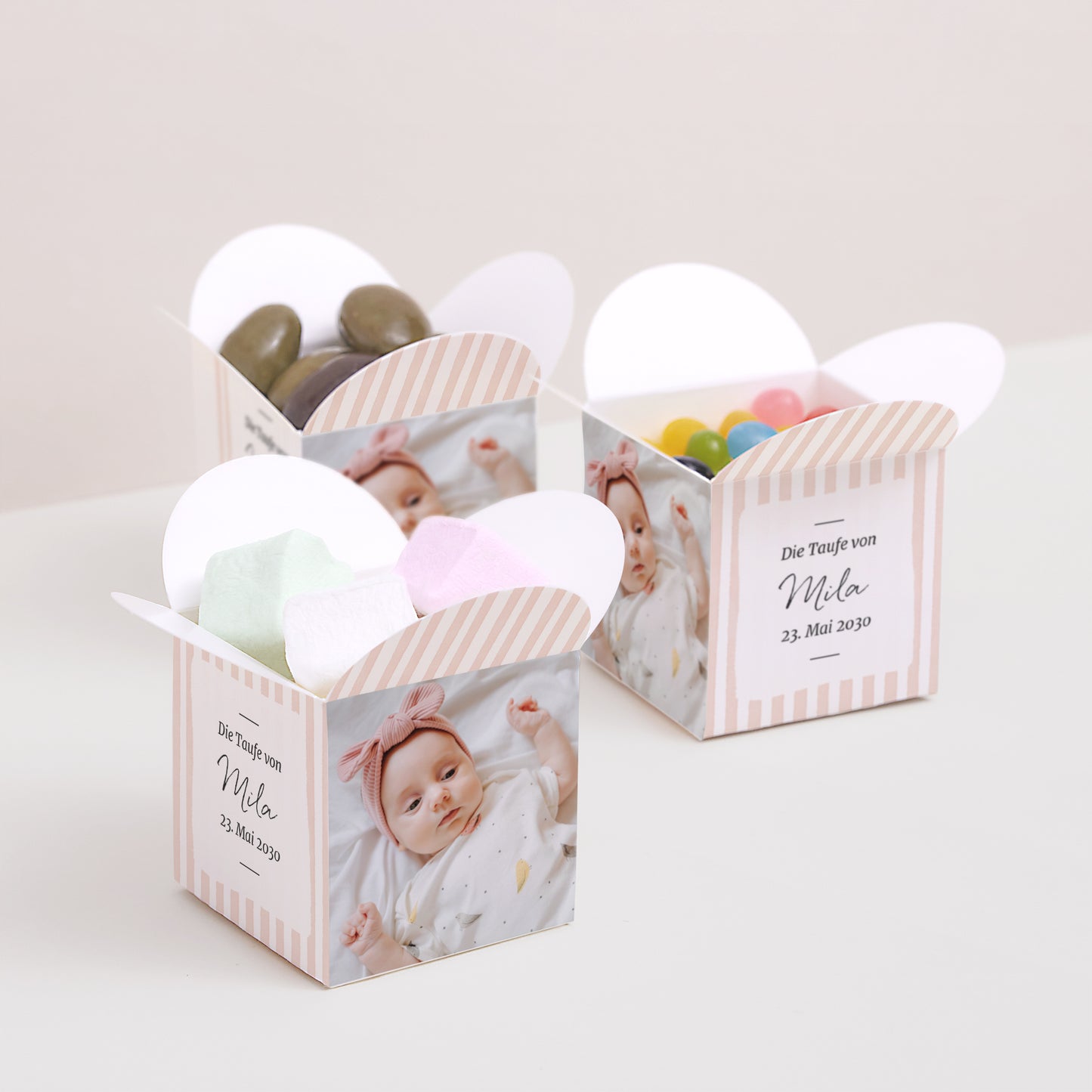 Geschenkbox Taufe Schmetterlingsöffnung Helle rosa Streifen II foto N° 3