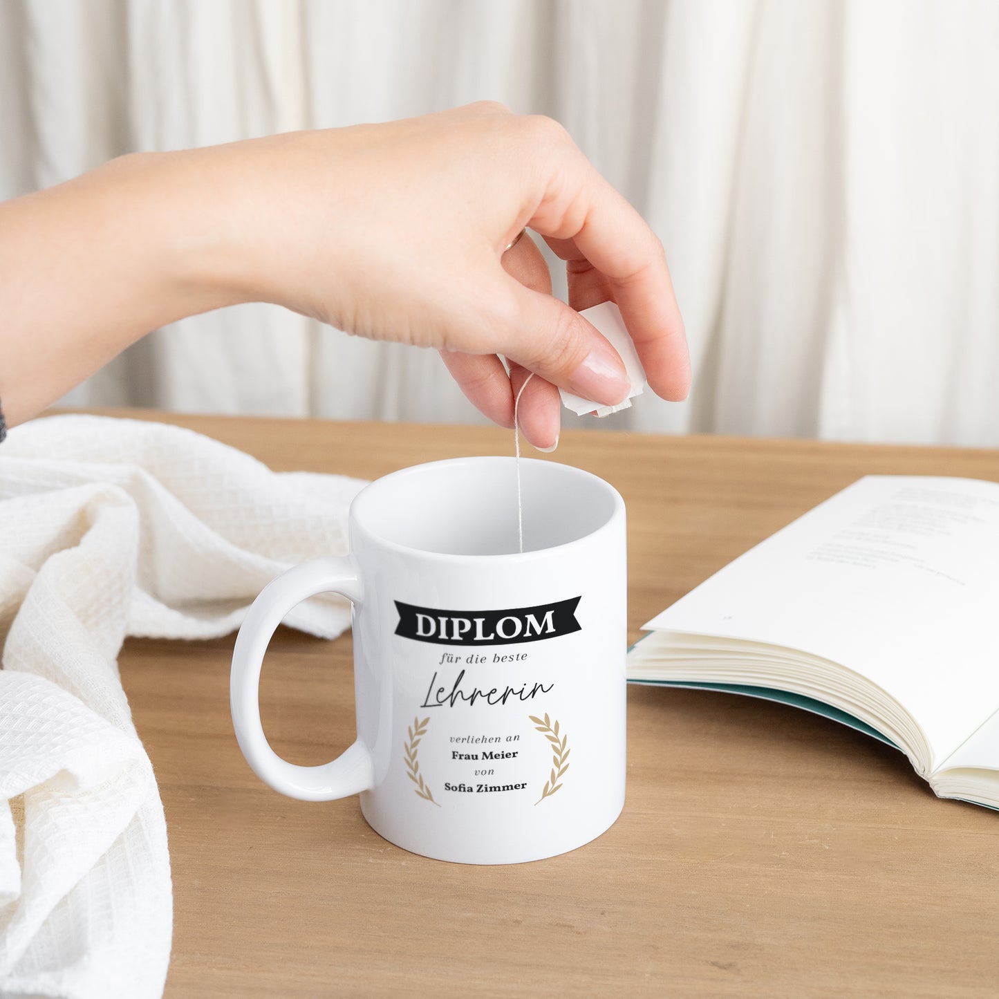 Tasse Objekte Weiß Diplom der besten Lehrerin foto N° 3