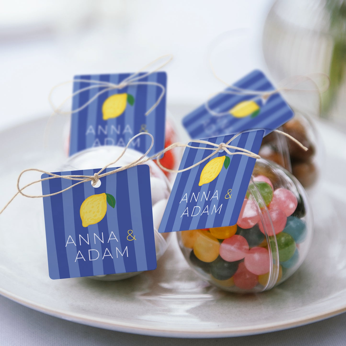 Geschenkbox Hochzeit Kugel mit quadratischem Etikett Ein Hauch von Mittelmeer foto N° 2