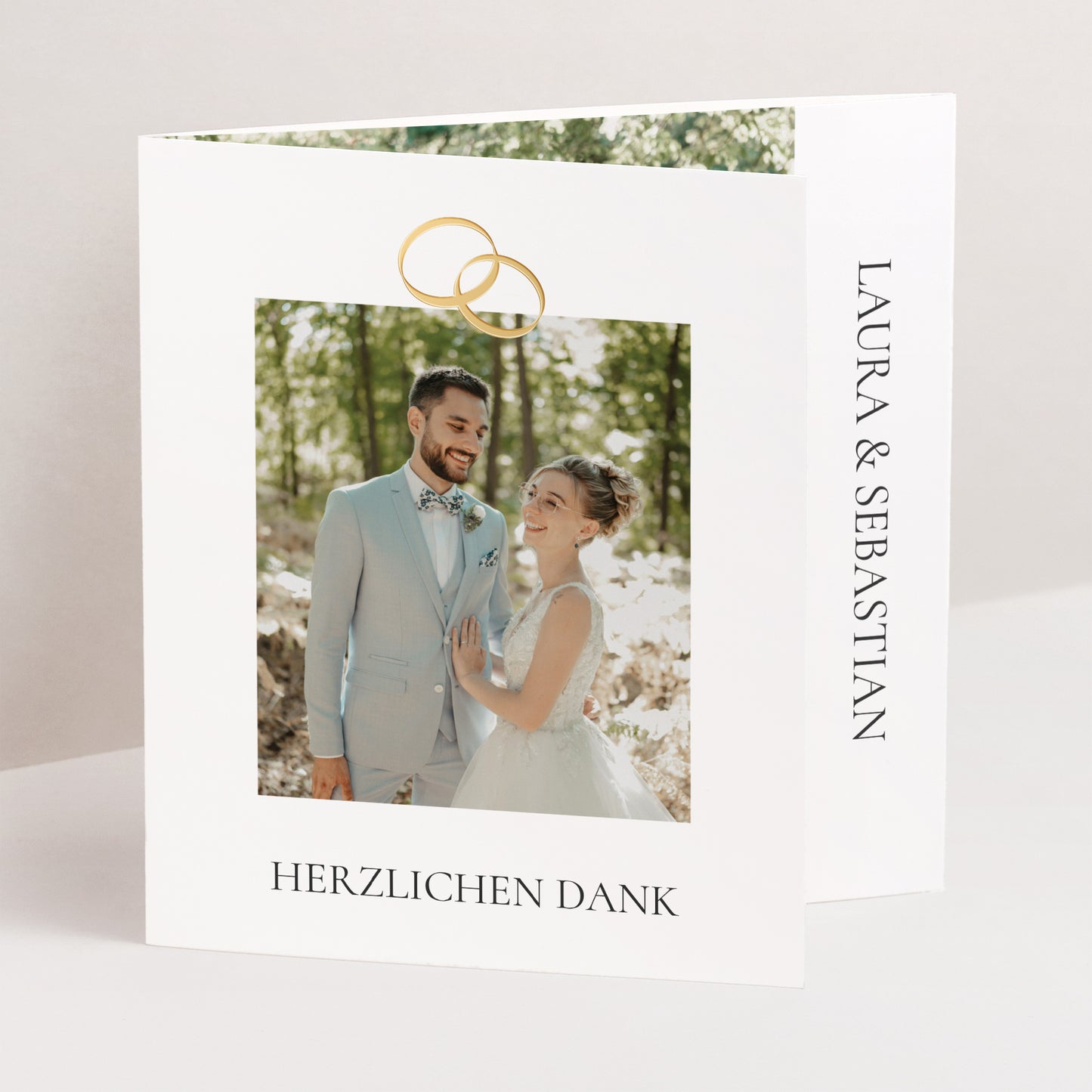 Dankeskarte Hochzeit Asymmetrisches Triptychon Goldene Eid foto N° 1