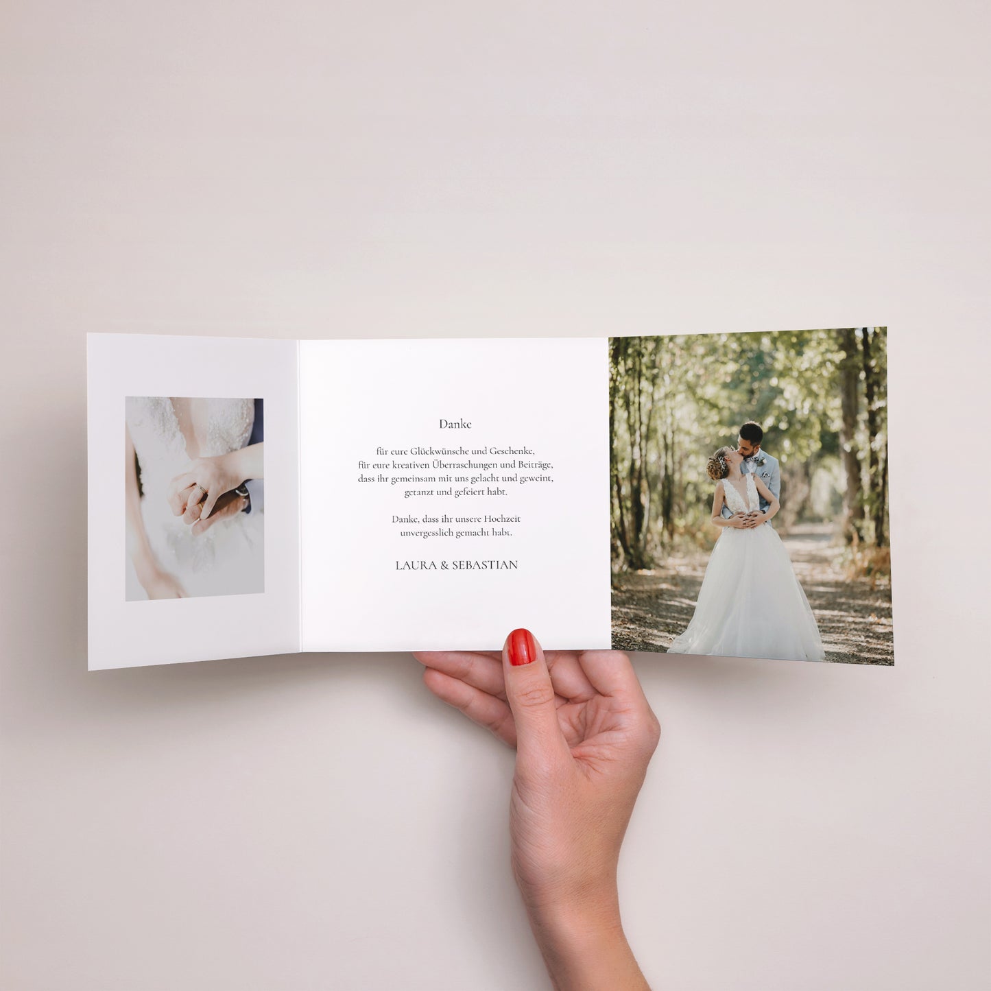 Dankeskarte Hochzeit Asymmetrisches Triptychon Goldene Eid foto N° 2