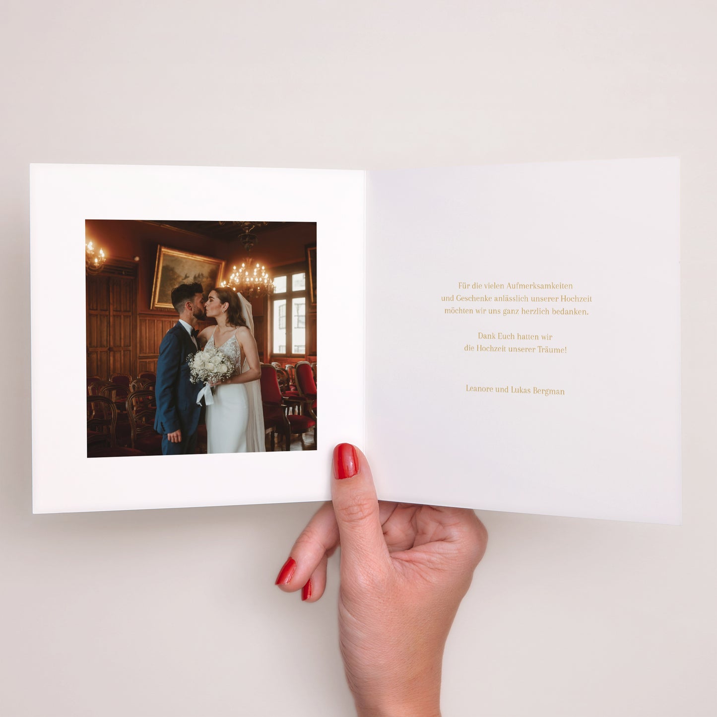Dankeskarte Hochzeit Doppelflügelfenster Die schicken Streifen foto N° 2