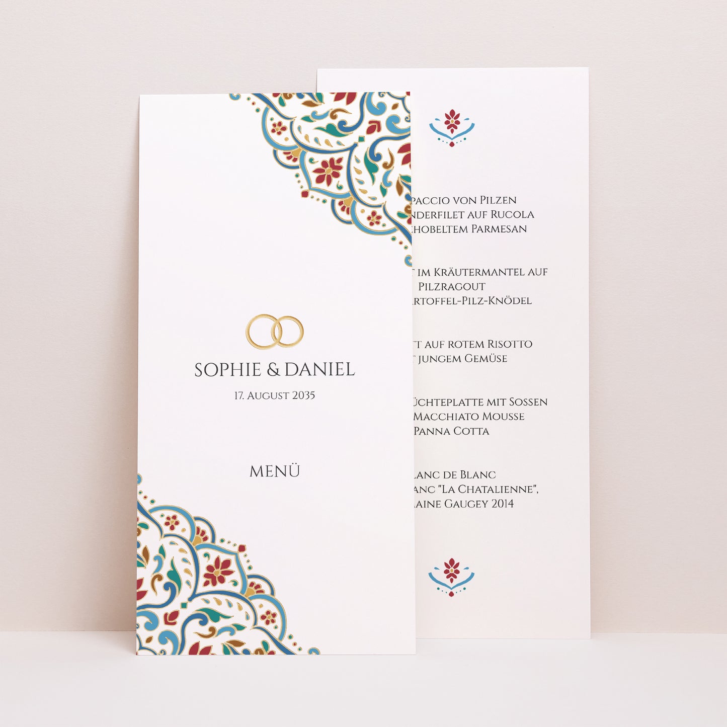 Menükarte Hochzeit Panoramatisches Porträt Liebe aus dem Osten foto N° 1