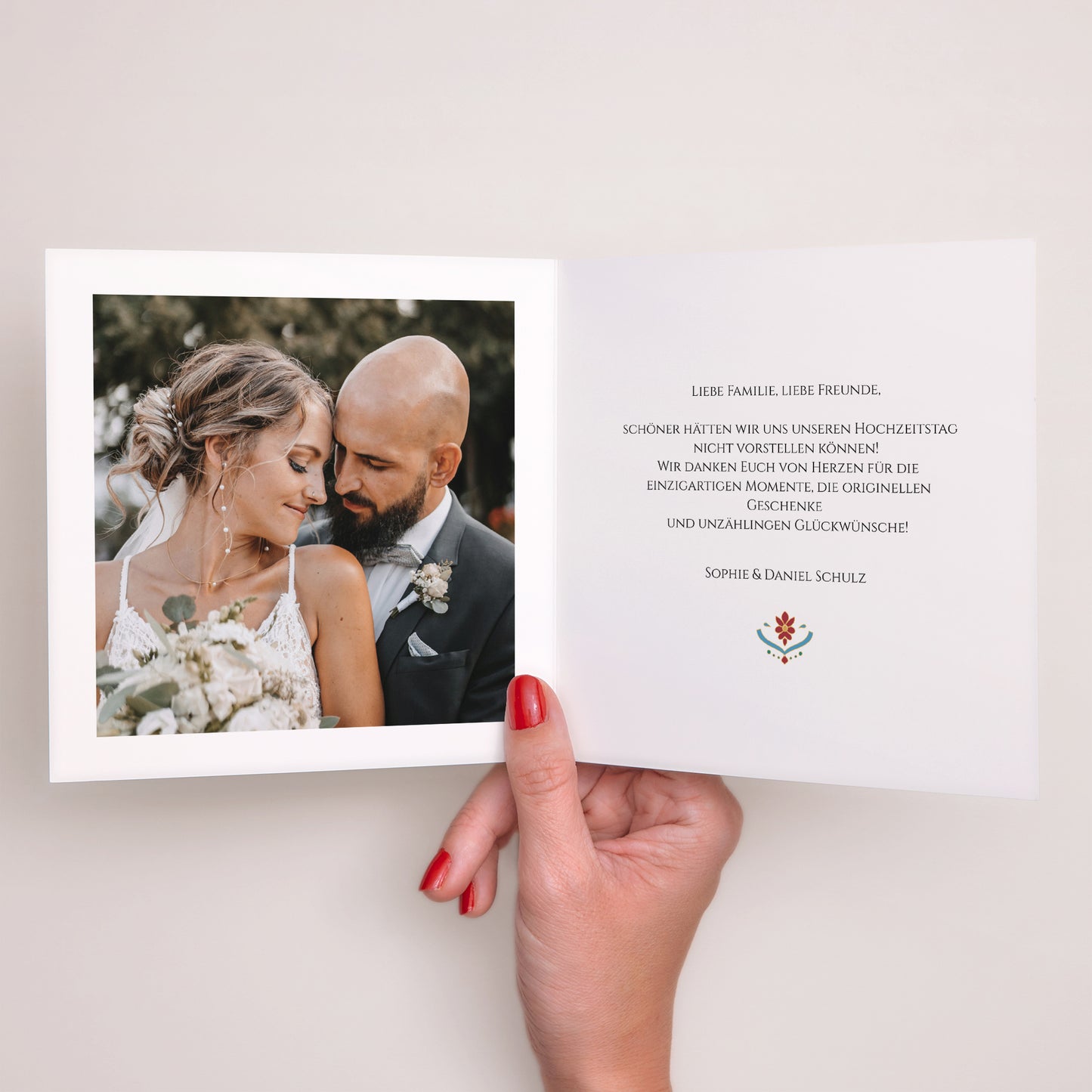 Dankeskarte Hochzeit Doppelflügelfenster Liebe aus dem Osten foto N° 2