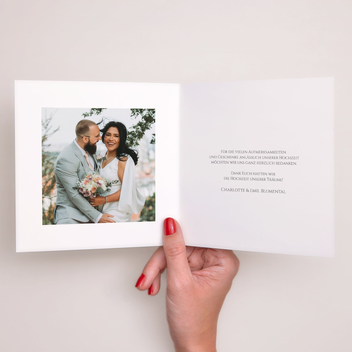 Dankeskarte Hochzeit Doppelflügelfenster Blüten der Eleganz foto N° 2